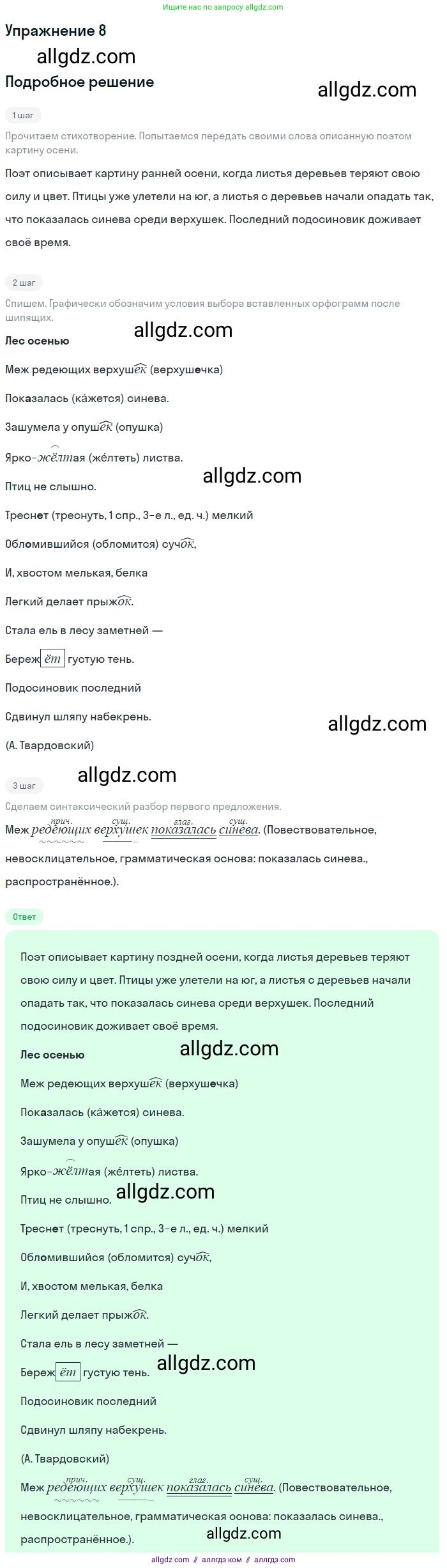 Русский язык, 7 класс Учебник, авторы: Баранов Михаил Трофимович, Ладыженская Таиса Алексеевна, Тростенцова Лидия Александровна, Ладыженская Наталия Вениаминовна, Александрова Ольга Макаровна, Дейкина Алевтина Дмитриевна, Антонова Любовь Геннадиевна, Григорян Лариса Трофимовна, Кулибаба Иван Иванович, издательство Просвещение, Москва, 2023, зелёного цвета, Часть 1, страница 8, номер 8, Решение 2019-2022