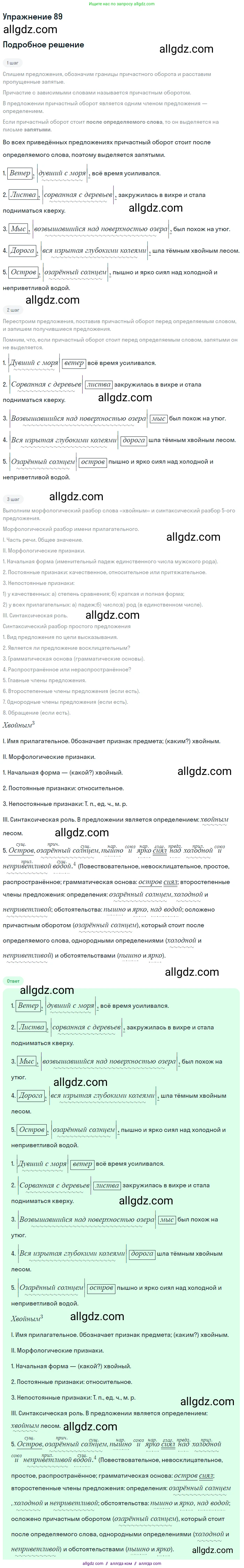 Русский язык, 7 класс Учебник, авторы: Баранов Михаил Трофимович, Ладыженская Таиса Алексеевна, Тростенцова Лидия Александровна, Ладыженская Наталия Вениаминовна, Александрова Ольга Макаровна, Дейкина Алевтина Дмитриевна, Антонова Любовь Геннадиевна, Григорян Лариса Трофимовна, Кулибаба Иван Иванович, издательство Просвещение, Москва, 2023, зелёного цвета, Часть 1, страница 53, номер 89, Решение 2019-2022