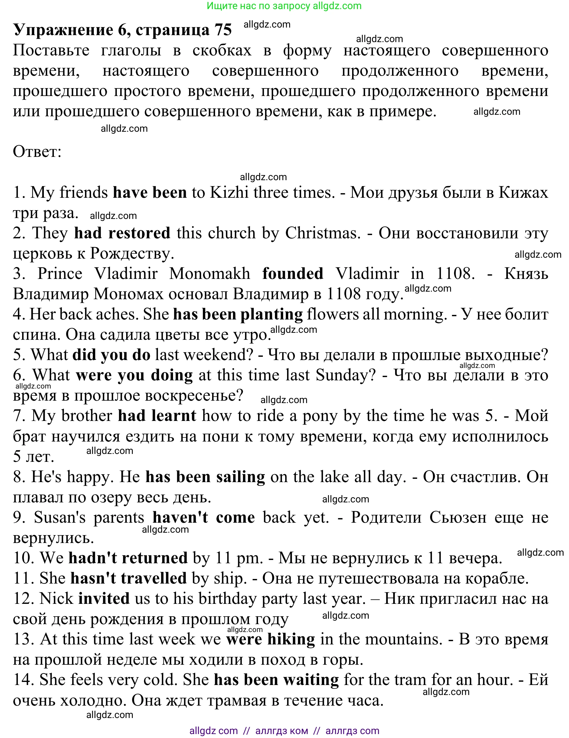 Английский язык (english), 8 класс Грамматический тренажёр, автор: Тимофеева Светлана Леонидовна, издательство Просвещение, Москва, 2024, бирюзового цвета, страница 75, номер 6, Решение 1 (2024-2027)