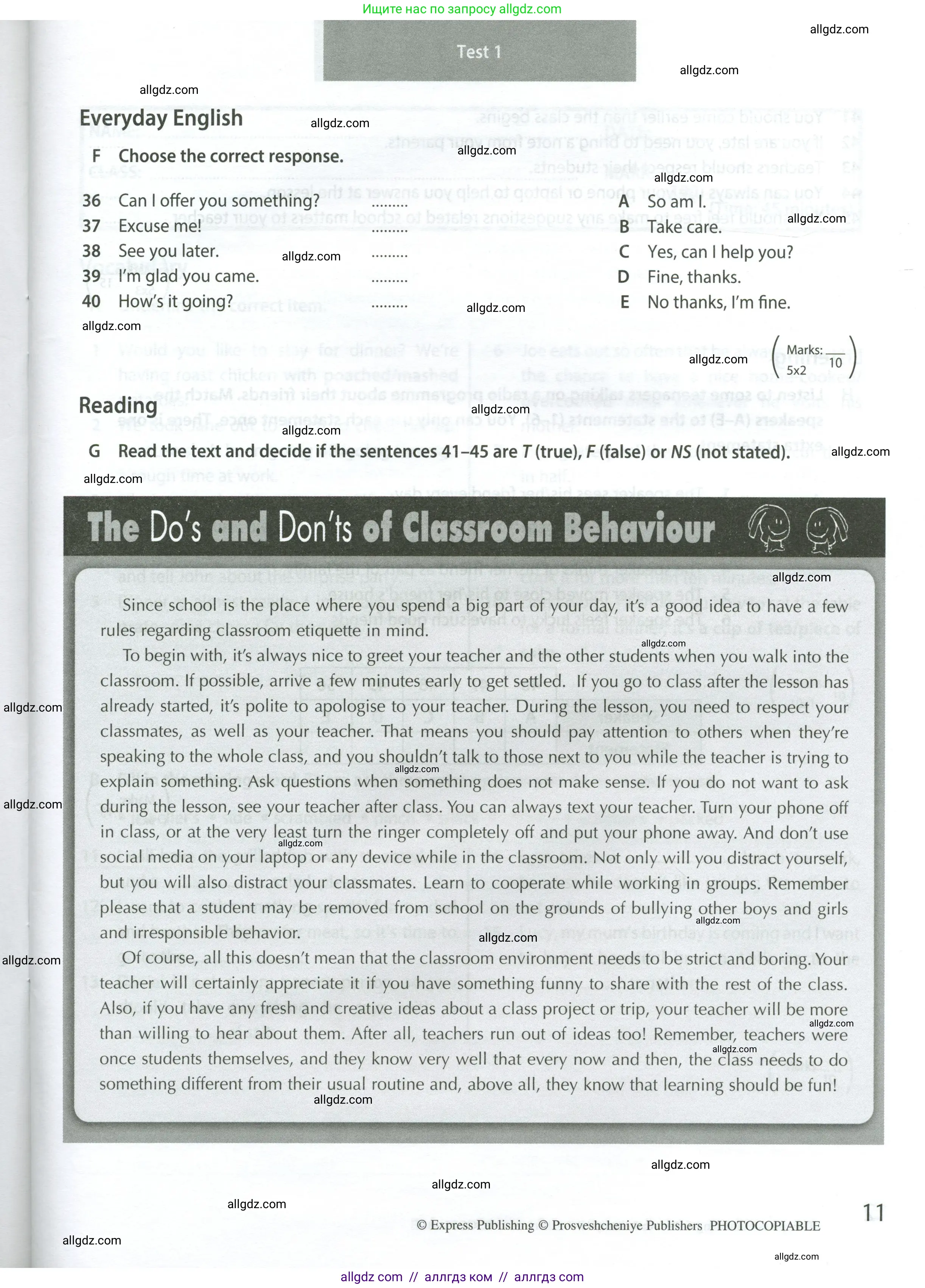 Английский язык (english), 8 класс контрольные задания (test booklet), авторы: Ваулина Юлия Евгеньевна (Vaulina Julia), Дули Дженни (Dooley Jenny), Подоляко Ольга Евгеньевна (Podolyako Olga), Эванс Вирджиния (Evans Virginia), издательство Просвещение, Москва, 2024, бирюзового цвета, страница 11