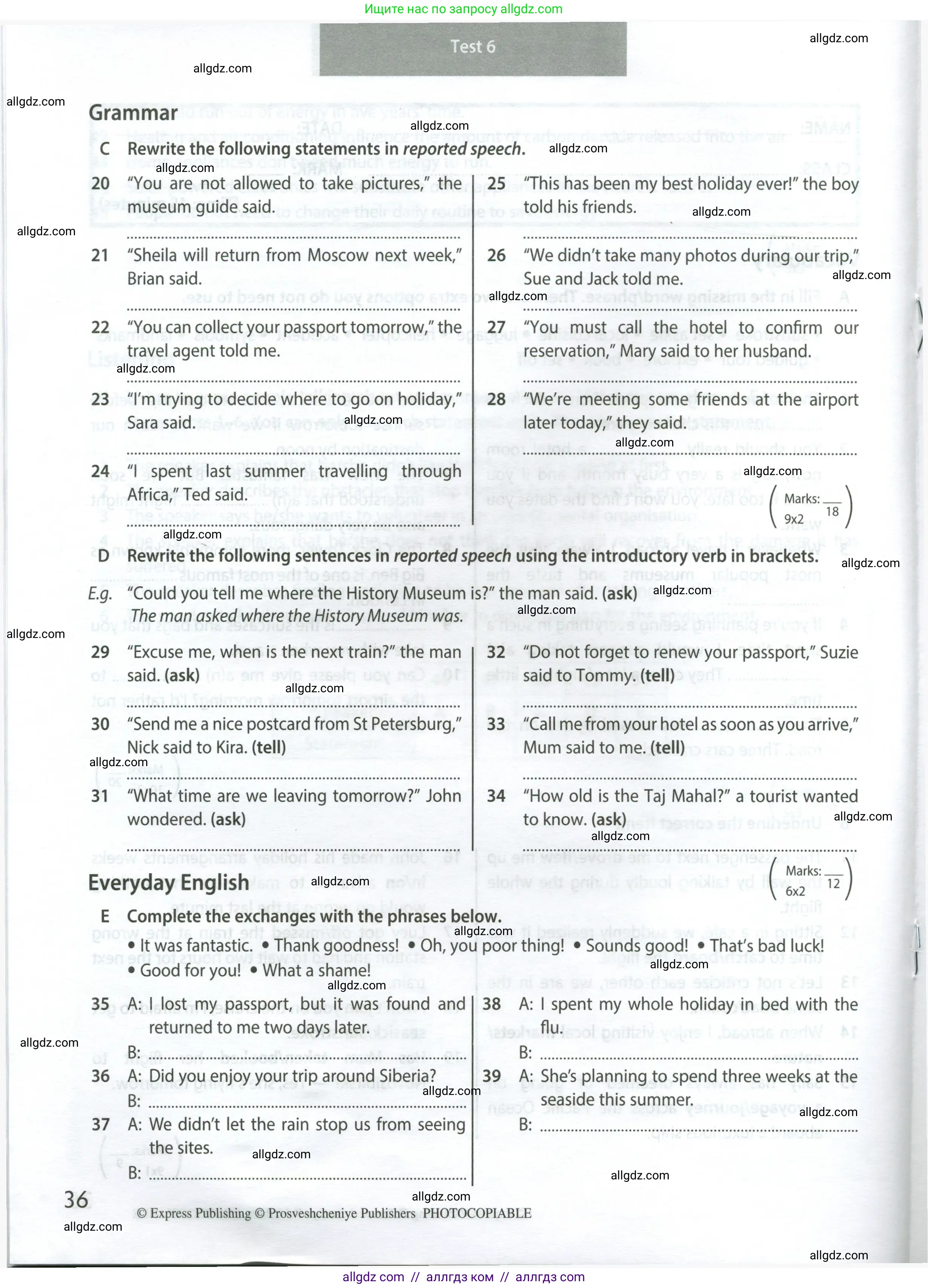 Английский язык (english), 8 класс контрольные задания (test booklet), авторы: Ваулина Юлия Евгеньевна (Vaulina Julia), Дули Дженни (Dooley Jenny), Подоляко Ольга Евгеньевна (Podolyako Olga), Эванс Вирджиния (Evans Virginia), издательство Просвещение, Москва, 2024, бирюзового цвета, страница 36
