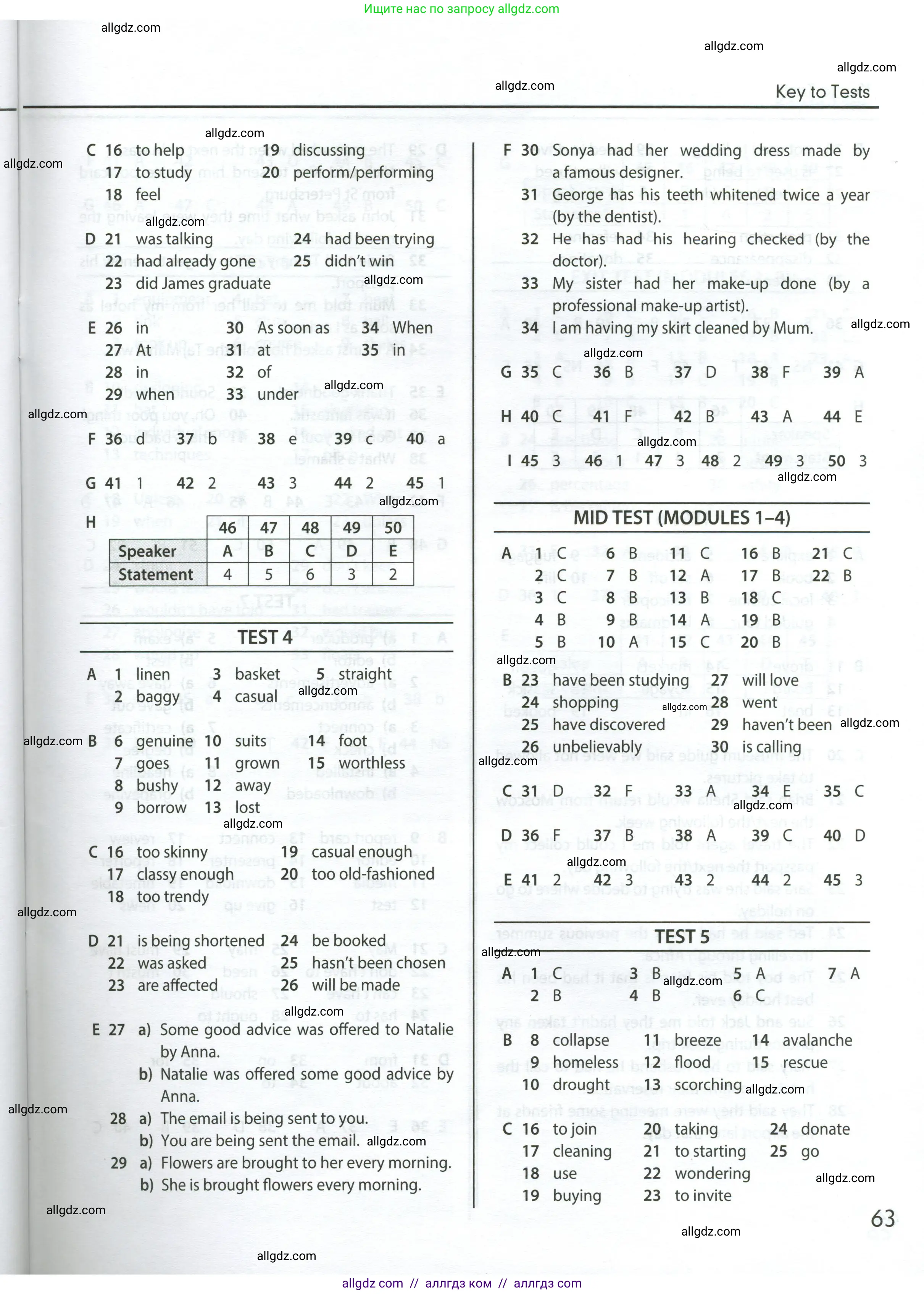 Английский язык (english), 8 класс контрольные задания (test booklet), авторы: Ваулина Юлия Евгеньевна (Vaulina Julia), Дули Дженни (Dooley Jenny), Подоляко Ольга Евгеньевна (Podolyako Olga), Эванс Вирджиния (Evans Virginia), издательство Просвещение, Москва, 2024, бирюзового цвета, страница 63