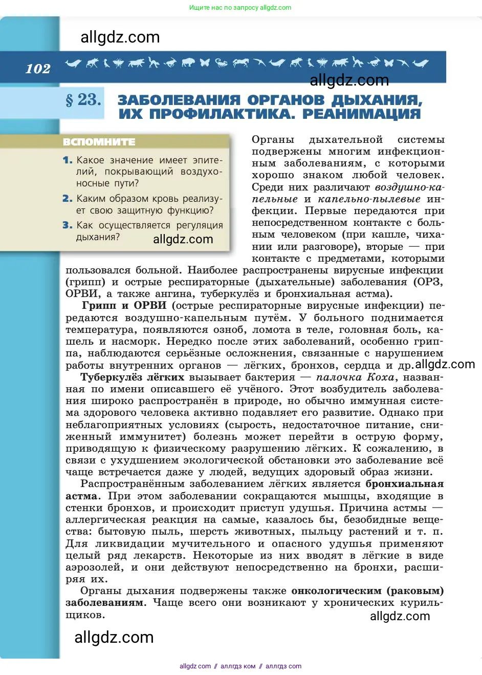 Биология, 8 класс Учебник, авторы: Пасечник Владимир Васильевич, Каменский Андрей Александрович, Швецов Глеб Геннадьевич, издательство Просвещение, Москва, 2019, страница 102