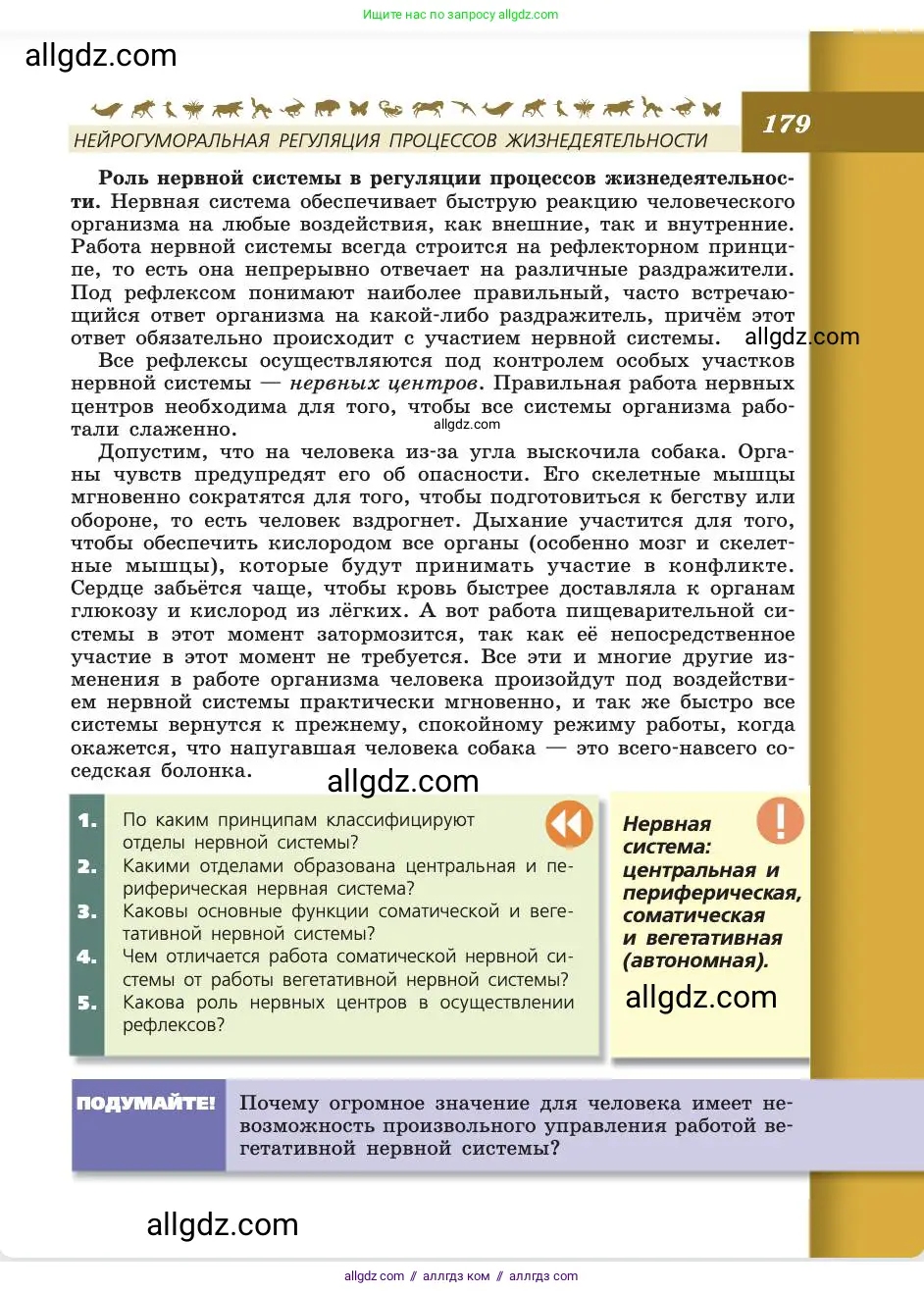 Биология, 8 класс Учебник, авторы: Пасечник Владимир Васильевич, Каменский Андрей Александрович, Швецов Глеб Геннадьевич, издательство Просвещение, Москва, 2019, страница 179