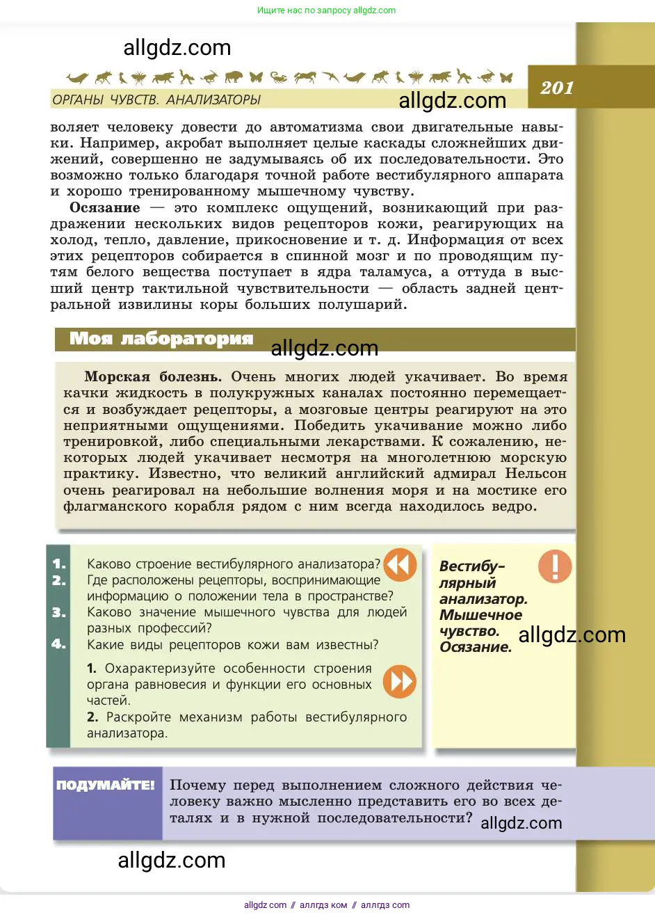 Биология, 8 класс Учебник, авторы: Пасечник Владимир Васильевич, Каменский Андрей Александрович, Швецов Глеб Геннадьевич, издательство Просвещение, Москва, 2019, страница 201