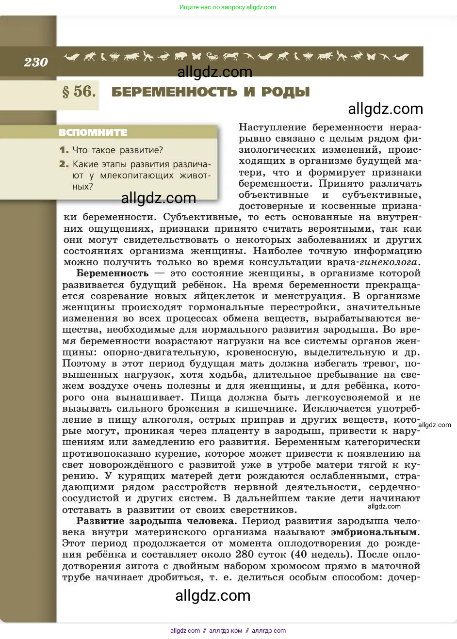 Биология, 8 класс Учебник, авторы: Пасечник Владимир Васильевич, Каменский Андрей Александрович, Швецов Глеб Геннадьевич, издательство Просвещение, Москва, 2019, страница 230