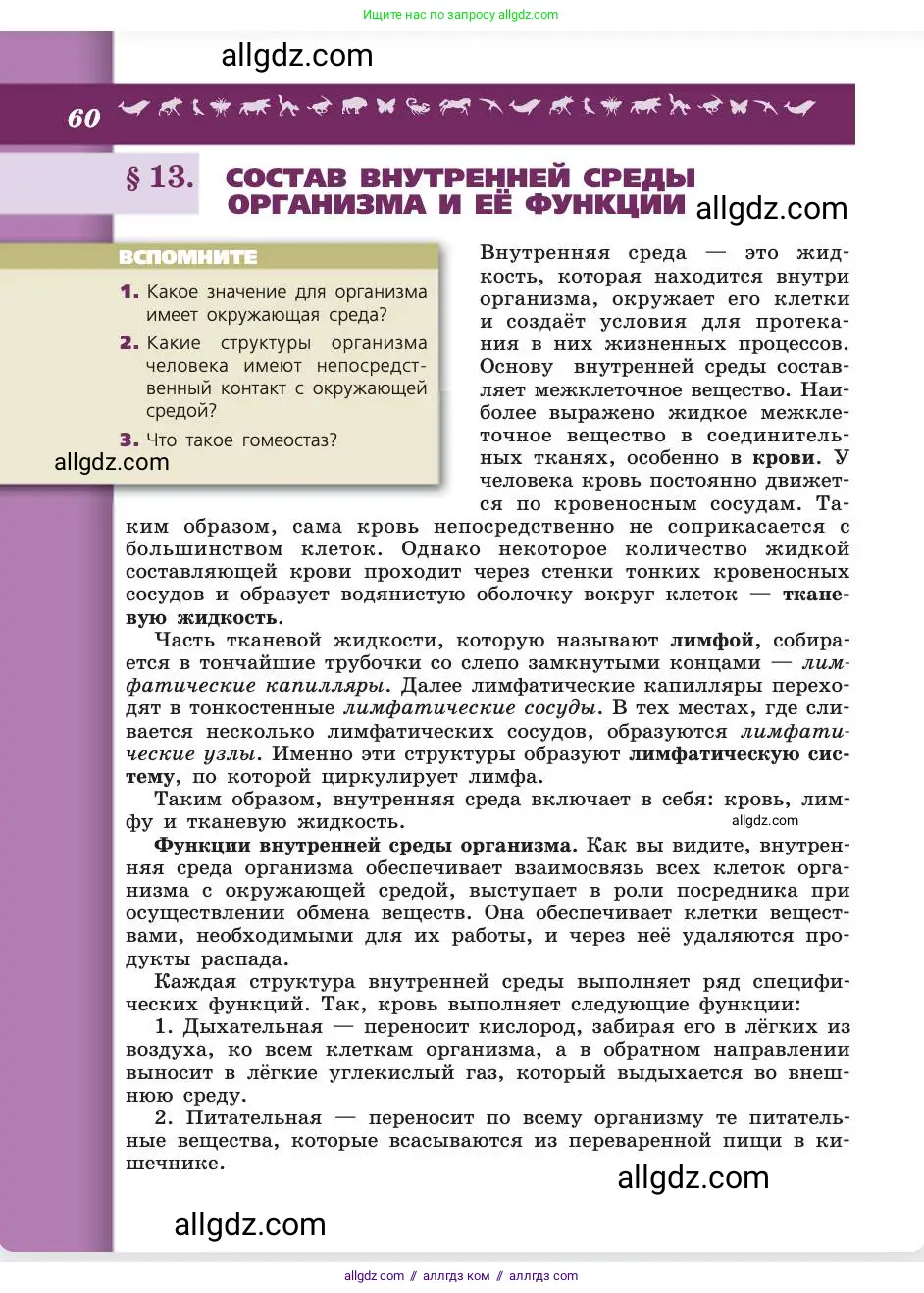 Биология, 8 класс Учебник, авторы: Пасечник Владимир Васильевич, Каменский Андрей Александрович, Швецов Глеб Геннадьевич, издательство Просвещение, Москва, 2019, страница 60