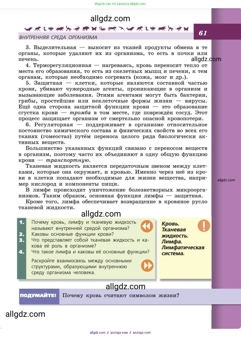 Биология, 8 класс Учебник, авторы: Пасечник Владимир Васильевич, Каменский Андрей Александрович, Швецов Глеб Геннадьевич, издательство Просвещение, Москва, 2019, страница 61