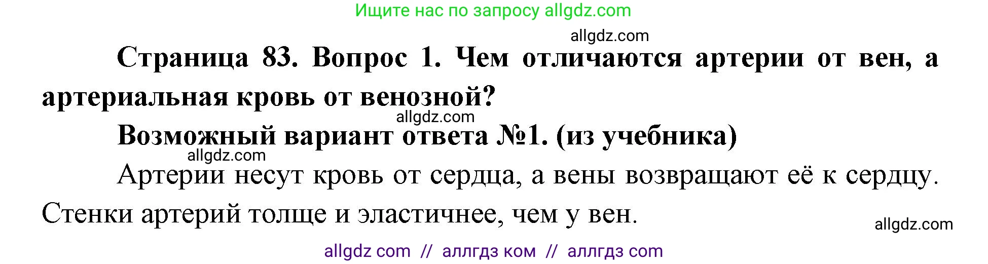 Биология, 8 класс Учебник, авторы: Пасечник Владимир Васильевич, Каменский Андрей Александрович, Швецов Глеб Геннадьевич, издательство Просвещение, Москва, 2019, страница 83, номер 1, Решение 1