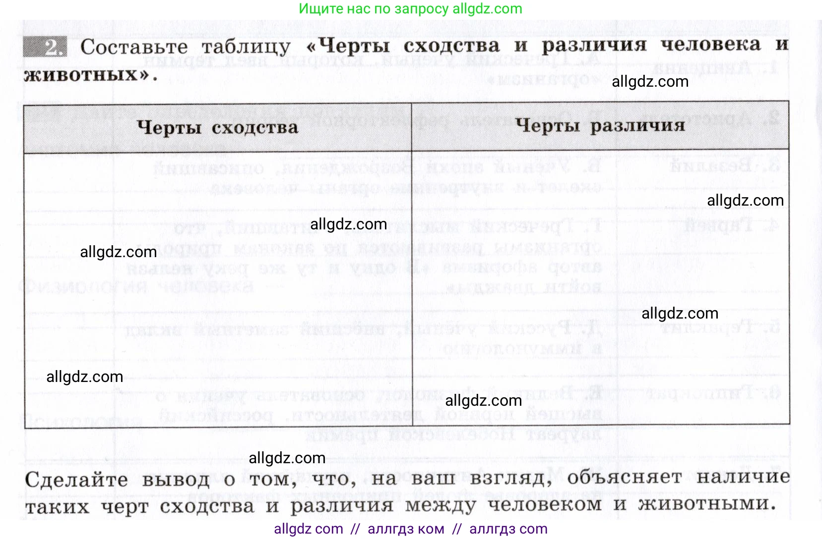 Биология, 8 класс рабочая тетрадь, авторы: Пасечник Владимир Васильевич, Швецов Глеб Геннадьевич, издательство Просвещение, Москва, 2019, страница 6, номер 2, Условие