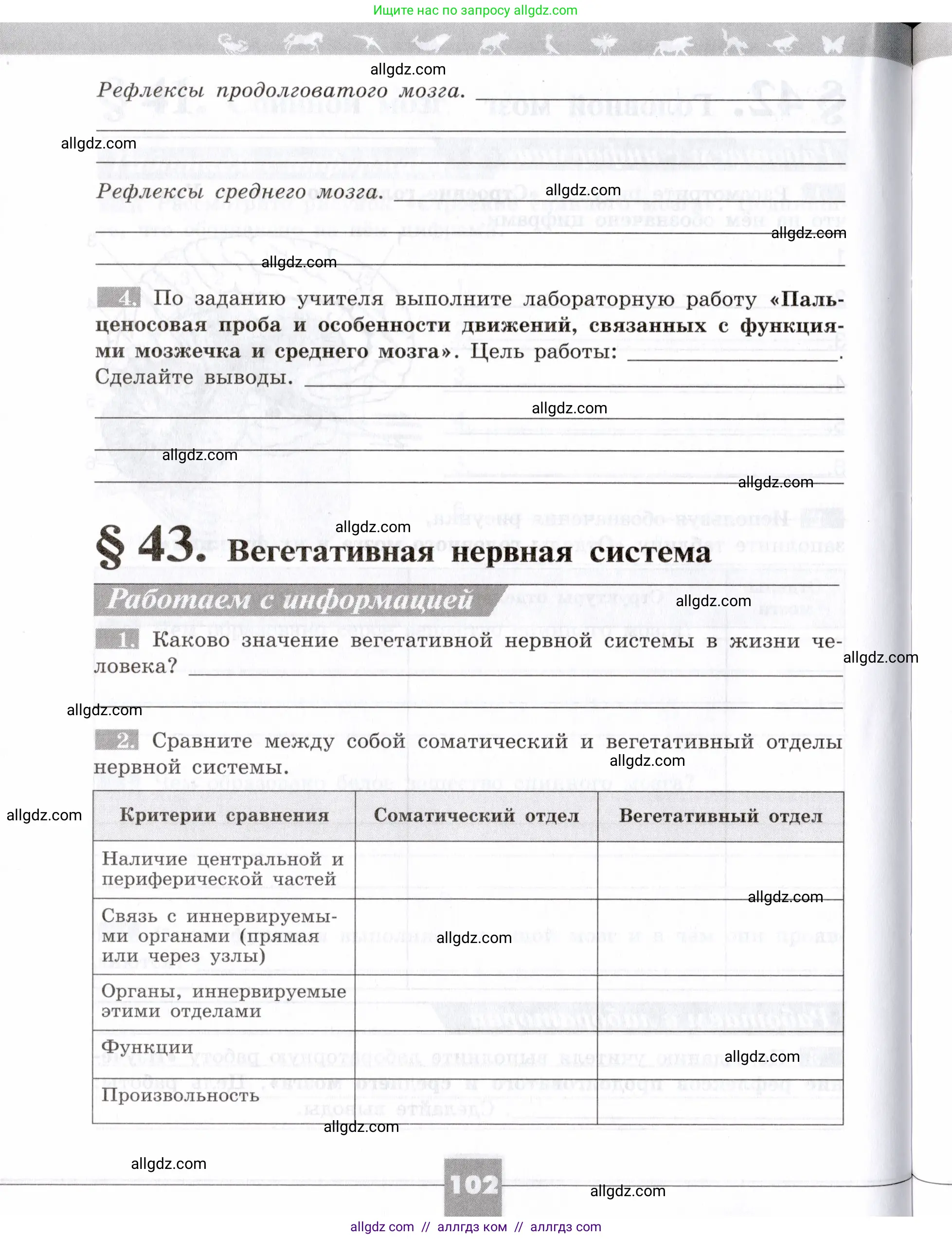 Биология, 8 класс рабочая тетрадь, авторы: Пасечник Владимир Васильевич, Швецов Глеб Геннадьевич, издательство Просвещение, Москва, 2019, страница 102
