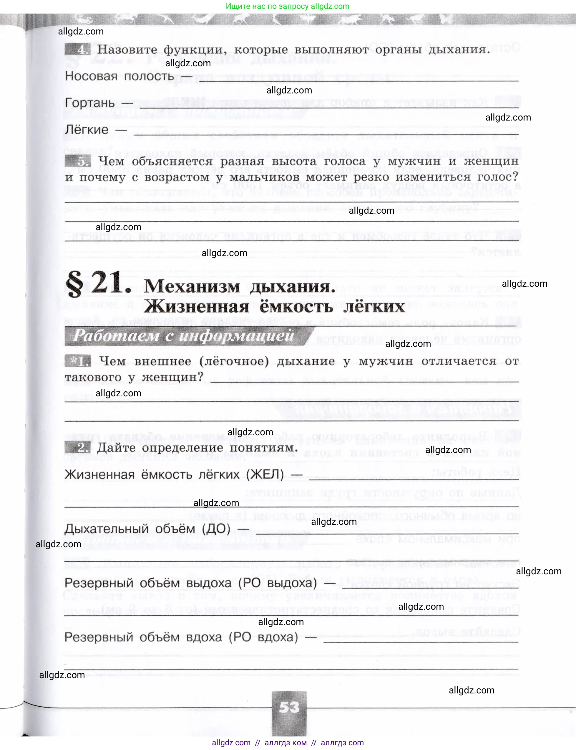 Биология, 8 класс рабочая тетрадь, авторы: Пасечник Владимир Васильевич, Швецов Глеб Геннадьевич, издательство Просвещение, Москва, 2019, страница 53
