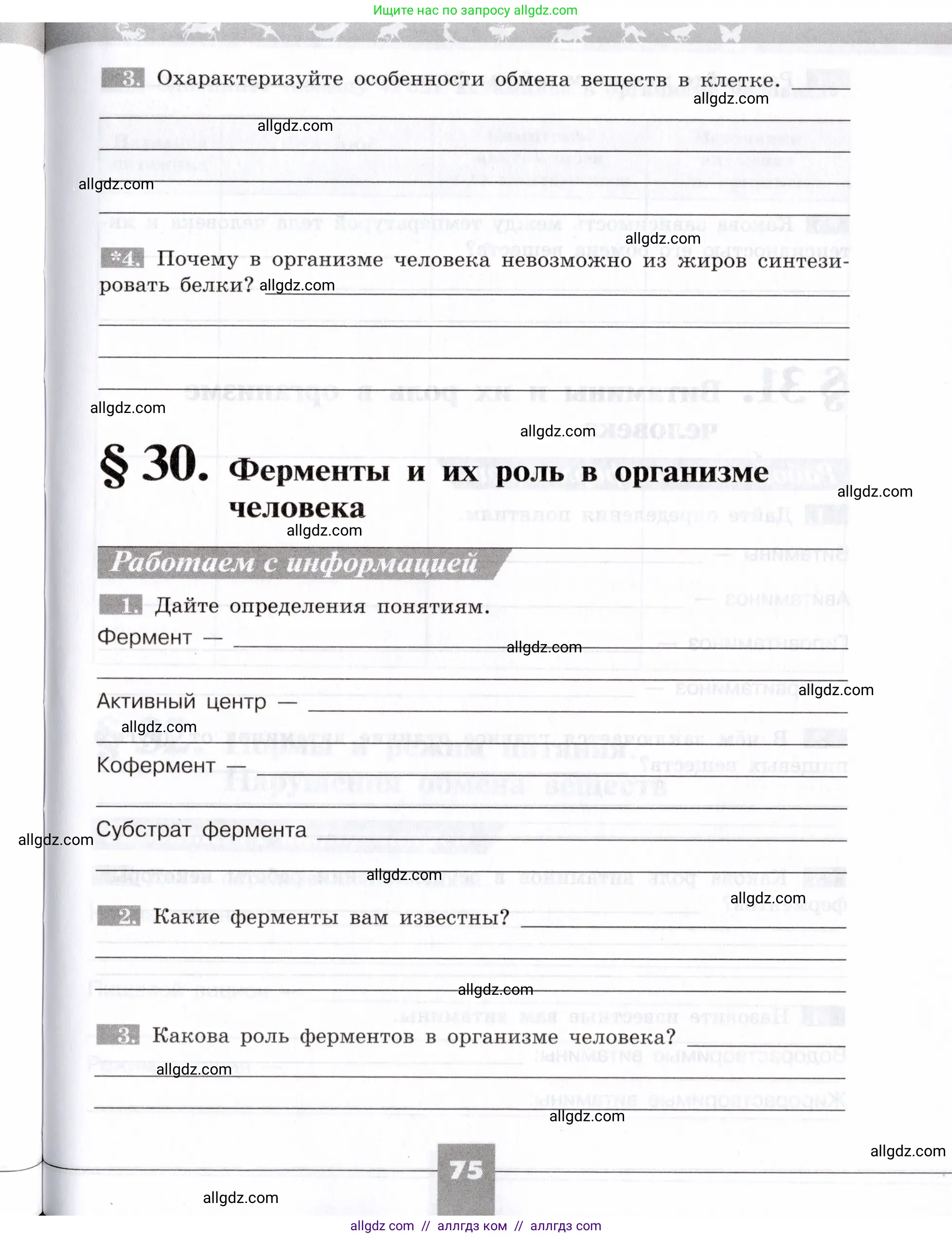 Биология, 8 класс рабочая тетрадь, авторы: Пасечник Владимир Васильевич, Швецов Глеб Геннадьевич, издательство Просвещение, Москва, 2019, страница 75