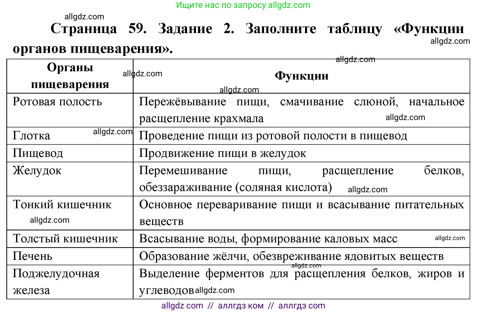 Биология, 8 класс рабочая тетрадь, авторы: Пасечник Владимир Васильевич, Швецов Глеб Геннадьевич, издательство Просвещение, Москва, 2019, страница 59, номер 2, Решение 1