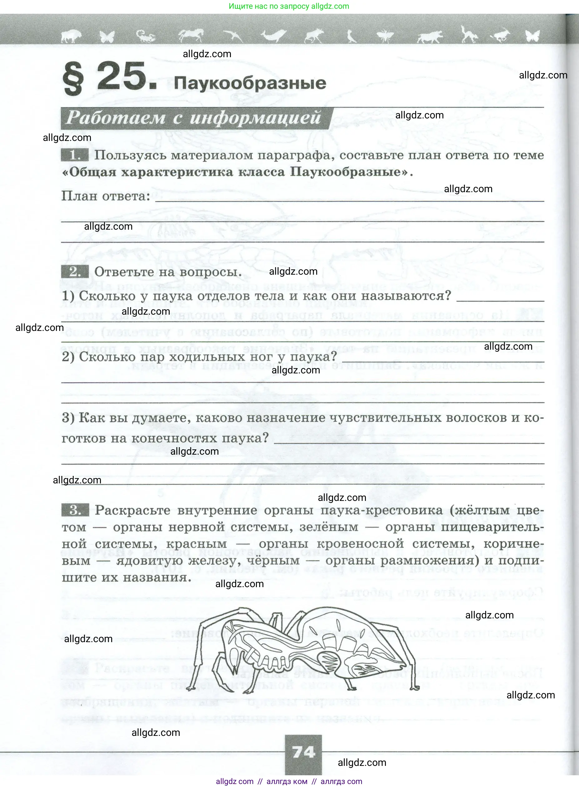 Биология, 8 класс рабочая тетрадь, авторы: Суматохин Сергей Витальевич, Пасечник Владимир Васильевич, Гапонюк Зоя Георгиевна, издательство Просвещение, Москва, 2023, оранжевого цвета, страница 74