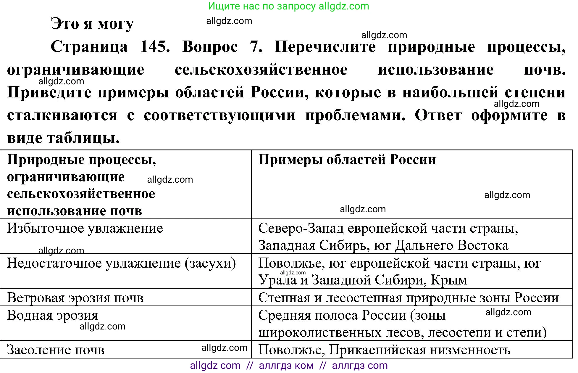 География, 8 класс Учебник, авторы: Алексеев Александр Иванович, Николина Вера Викторовна, Липкина Елена Карловна, Болысов Сергей Иванович, Кузнецова Галина Юрьевна, издательство Просвещение, Москва, 2023, жёлтого цвета, страница 145, номер 7, Решение