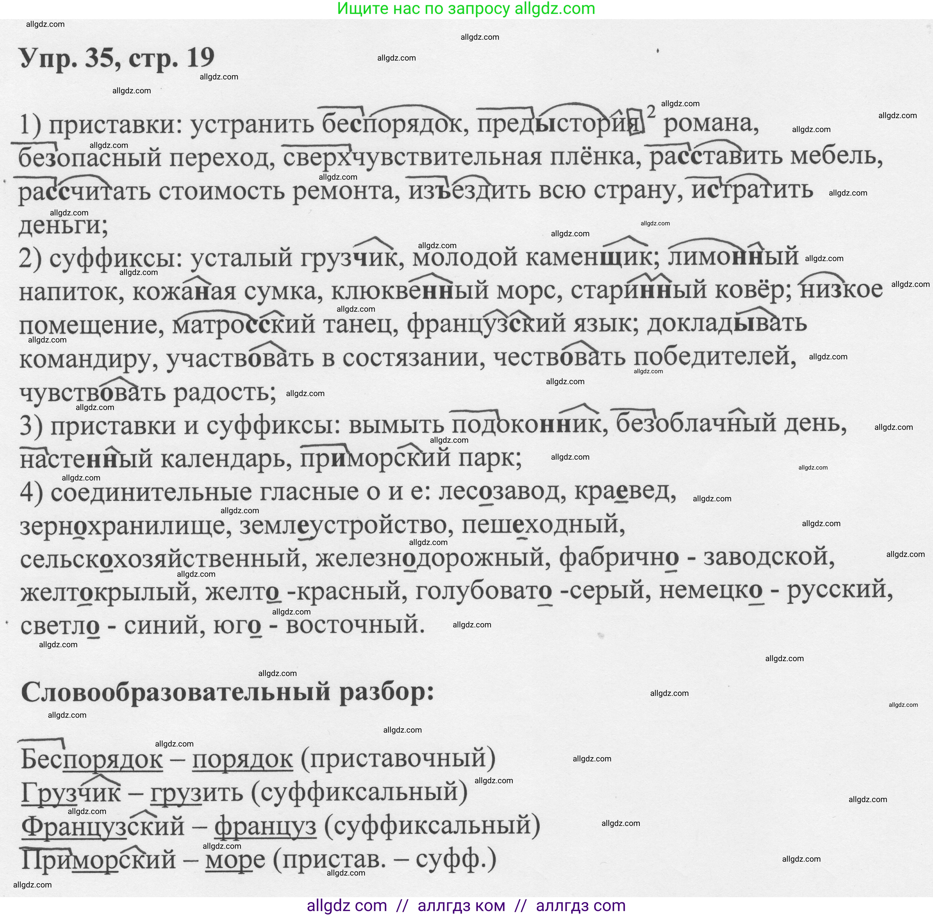 Русский язык, 8 класс Учебник, авторы: Бархударов Степан Григорьевич, Крючков Сергей Ефимович, Максимов Леонард Юрьевич, Чешко Лев Антонович, Николина Наталия Анатольевна, Мишина Клара Ивановна, Текучева Ирина Викторовна, Курцева Зоя Ивановна, Комиссарова Людмила Юрьевна, издательство Просвещение, Москва, 2023, зелёного цвета, страница 19, номер 35, Решение 1 (2023-2027)