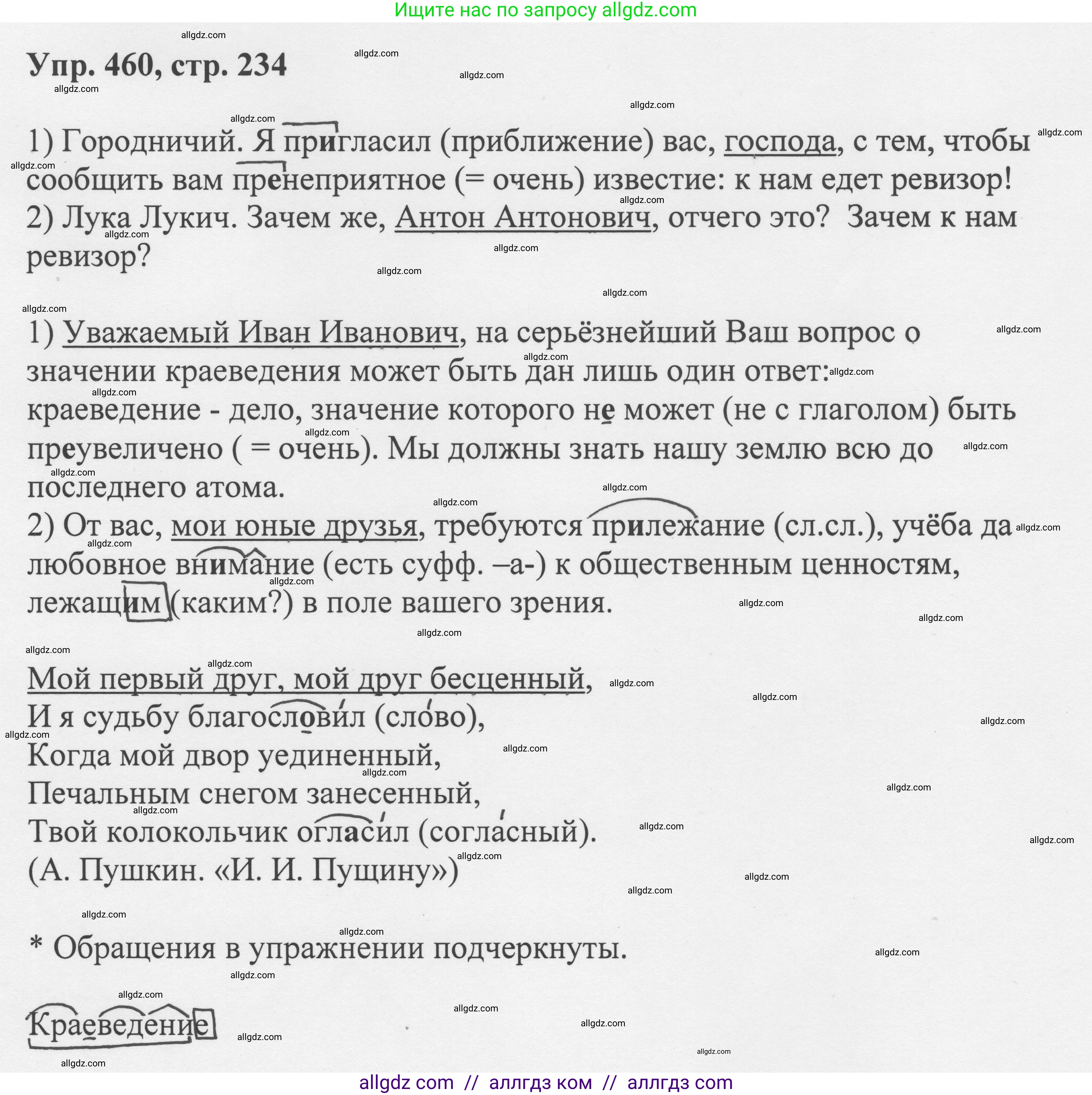 Русский язык, 8 класс Учебник, авторы: Бархударов Степан Григорьевич, Крючков Сергей Ефимович, Максимов Леонард Юрьевич, Чешко Лев Антонович, Николина Наталия Анатольевна, Мишина Клара Ивановна, Текучева Ирина Викторовна, Курцева Зоя Ивановна, Комиссарова Людмила Юрьевна, издательство Просвещение, Москва, 2023, зелёного цвета, страница 234, номер 460, Решение 1 (2023-2027)
