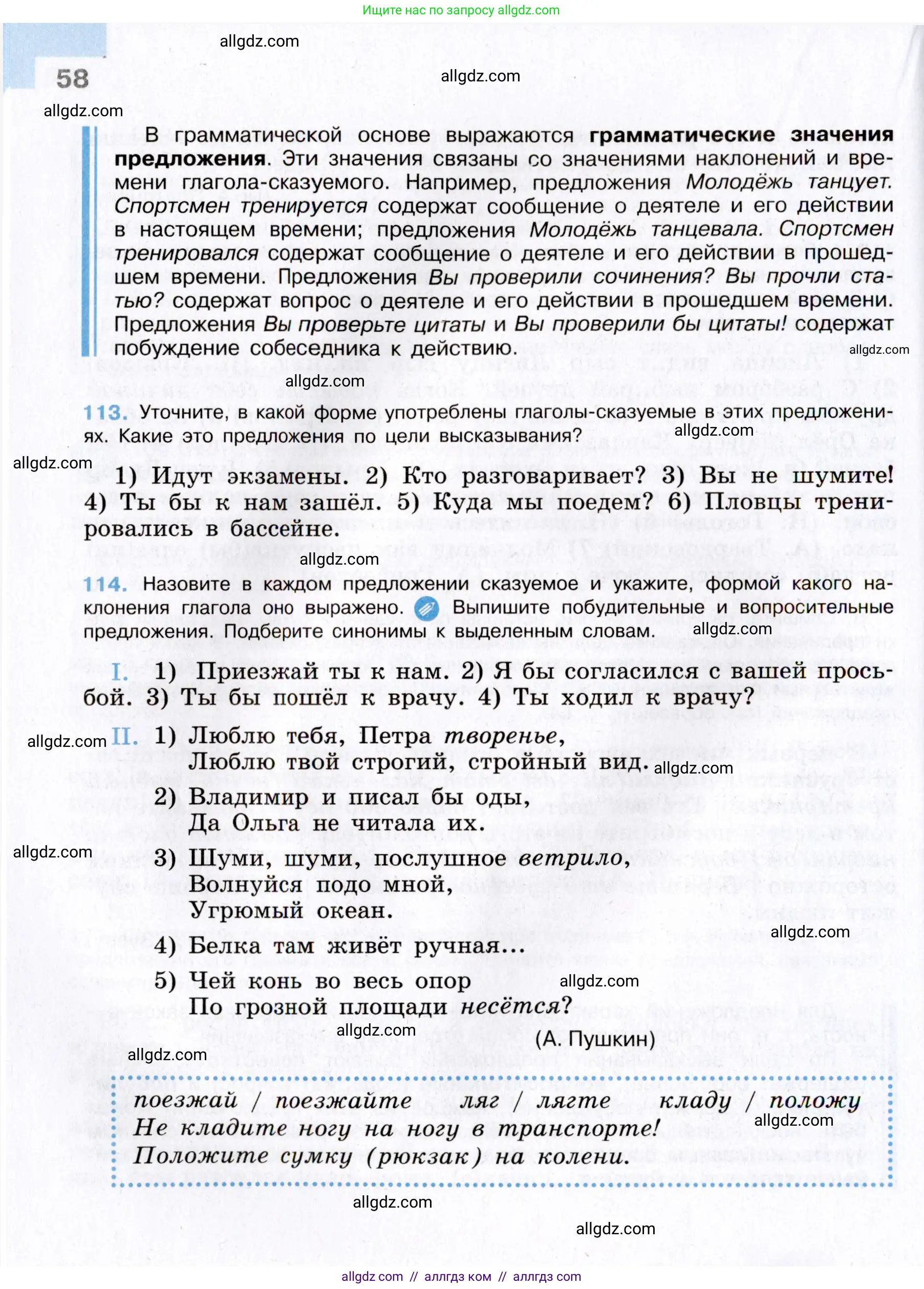 Русский язык, 8 класс Учебник, авторы: Бархударов Степан Григорьевич, Крючков Сергей Ефимович, Максимов Леонард Юрьевич, Чешко Лев Антонович, Николина Наталия Анатольевна, Мишина Клара Ивановна, Текучева Ирина Викторовна, Курцева Зоя Ивановна, Комиссарова Людмила Юрьевна, издательство Просвещение, Москва, 2023, зелёного цвета, страница 58