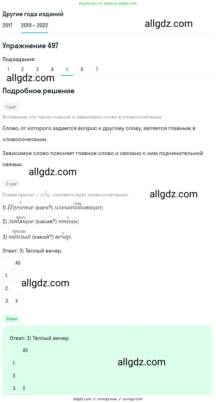 Русский язык, 8 класс Учебник, авторы: Бархударов Степан Григорьевич, Крючков Сергей Ефимович, Максимов Леонард Юрьевич, Чешко Лев Антонович, Николина Наталия Анатольевна, Мишина Клара Ивановна, Текучева Ирина Викторовна, Курцева Зоя Ивановна, Комиссарова Людмила Юрьевна, издательство Просвещение, Москва, 2023, зелёного цвета, страница 249, номер 497, Решение 1 (2019-2023) (продолжение 5)