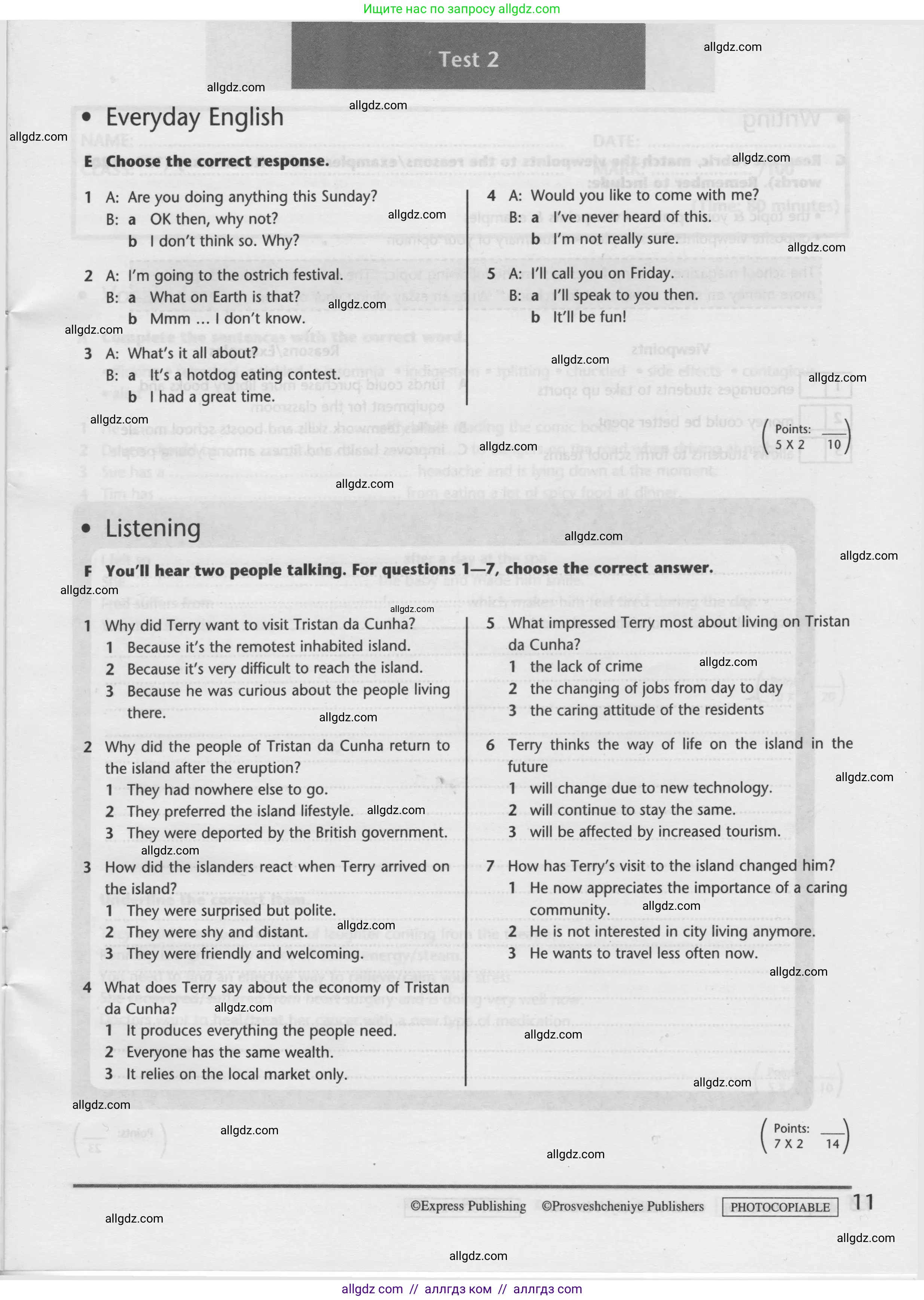 Английский язык (english), 9 класс контрольные задания (test booklet), авторы: Баранова Ксения Михайловна (Baranova Ksenia), Дули Дженни (Dooley Jenny), Копылова Виктория Викторовна (Kopylova Victoria), Мильруд Радислав Петрович (Millrood Radislav), Эванс Вирджиния (Evans Virginia), издательство Просвещение, Москва, 2019, серого цвета, страница 11