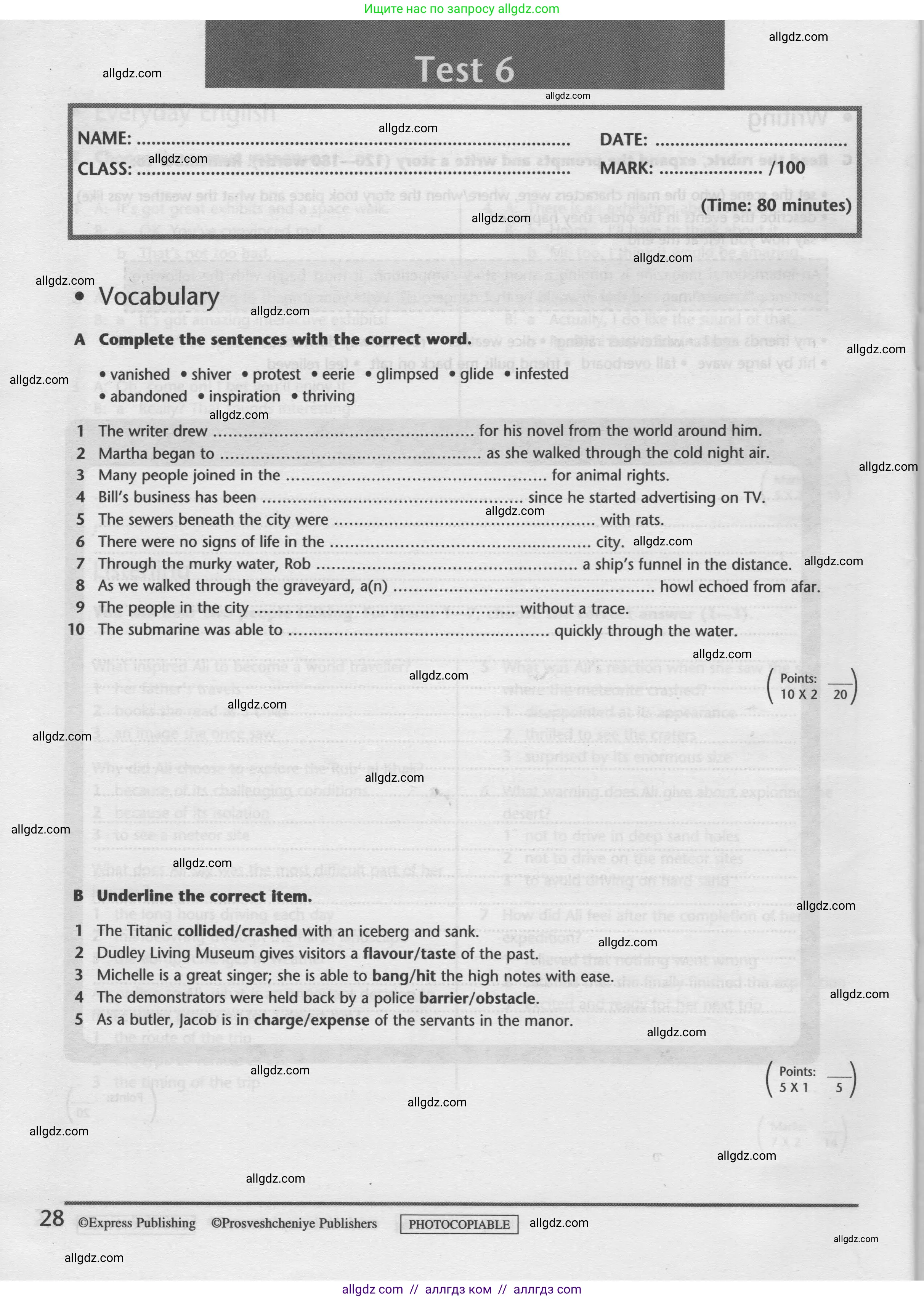 Английский язык (english), 9 класс контрольные задания (test booklet), авторы: Баранова Ксения Михайловна (Baranova Ksenia), Дули Дженни (Dooley Jenny), Копылова Виктория Викторовна (Kopylova Victoria), Мильруд Радислав Петрович (Millrood Radislav), Эванс Вирджиния (Evans Virginia), издательство Просвещение, Москва, 2019, серого цвета, страница 28