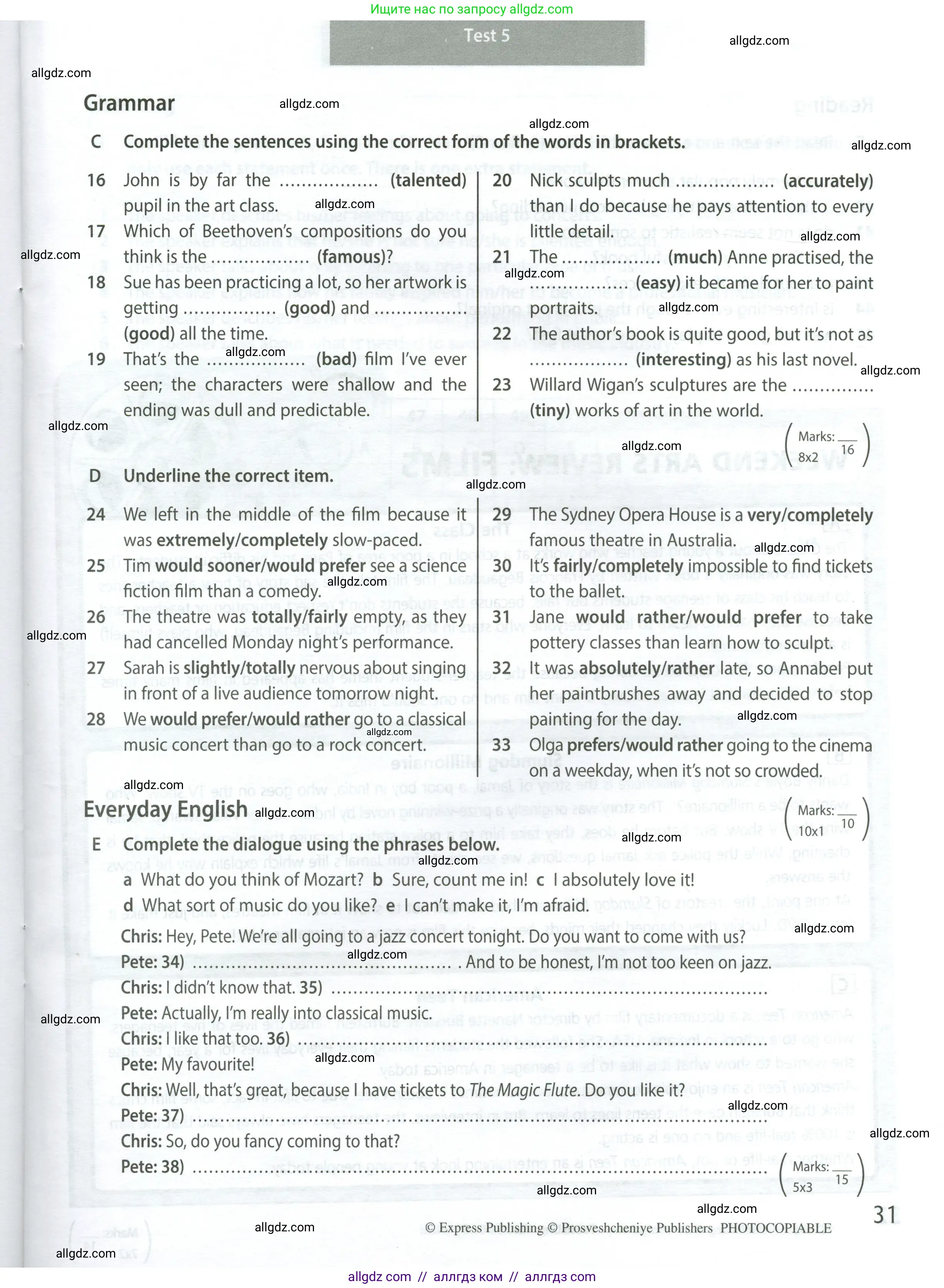 Английский язык (english), 9 класс контрольные задания (test booklet), авторы: Ваулина Юлия Евгеньевна (Vaulina Julia), Дули Дженни (Dooley Jenny), Подоляко Ольга Евгеньевна (Podolyako Olga), Эванс Вирджиния (Evans Virginia), издательство Просвещение, Москва, 2023, страница 31