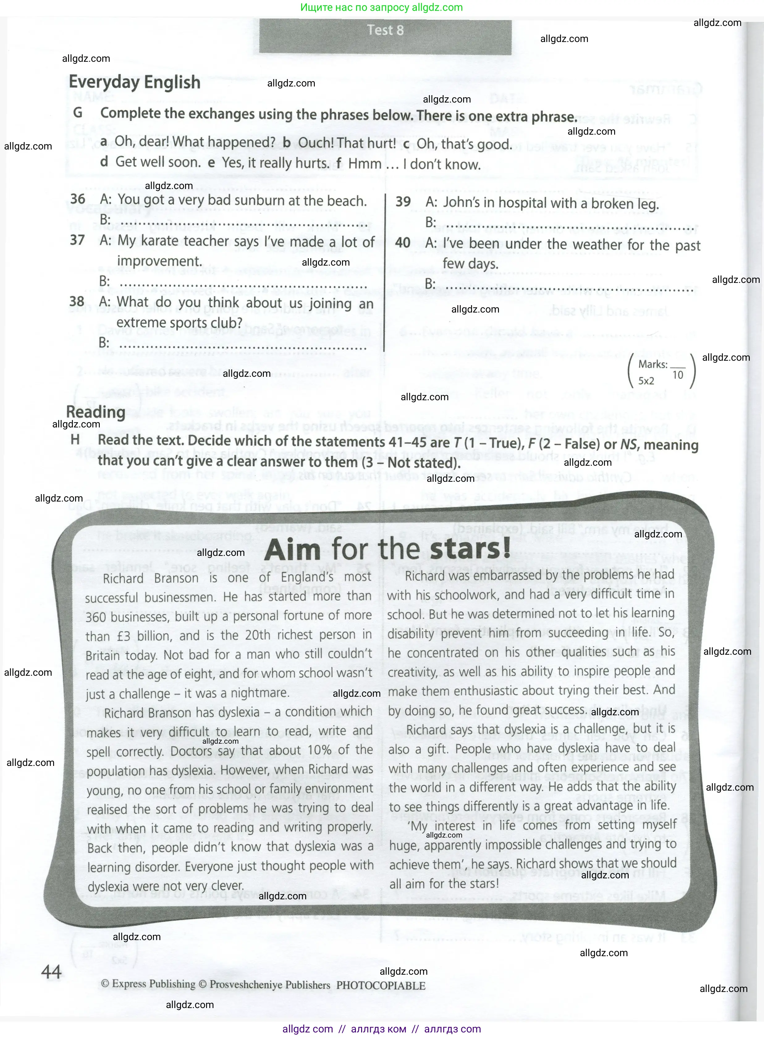 Английский язык (english), 9 класс контрольные задания (test booklet), авторы: Ваулина Юлия Евгеньевна (Vaulina Julia), Дули Дженни (Dooley Jenny), Подоляко Ольга Евгеньевна (Podolyako Olga), Эванс Вирджиния (Evans Virginia), издательство Просвещение, Москва, 2023, страница 44