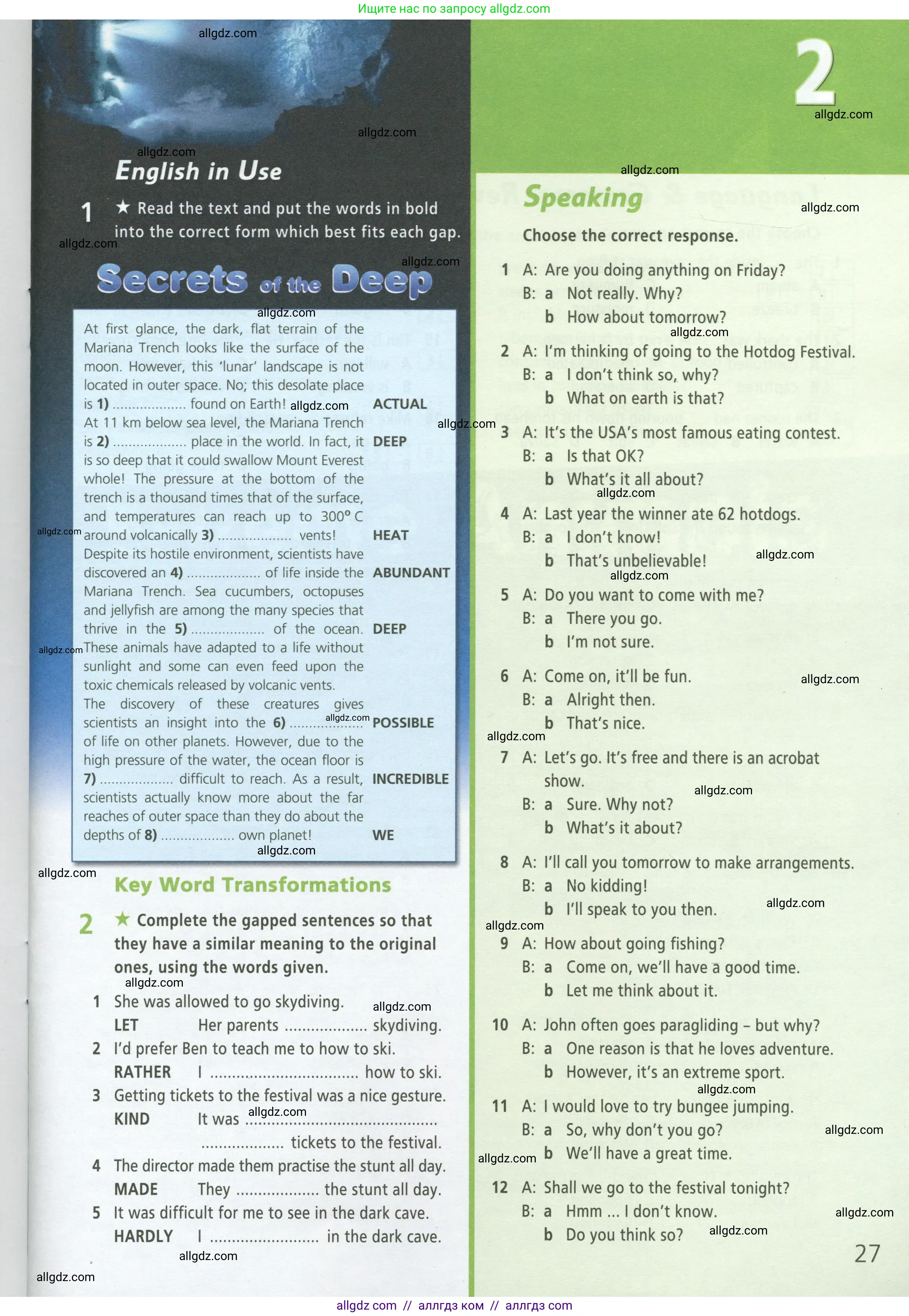 Английский язык (english), 9 класс Рабочая тетрадь (workbook), авторы: Баранова Ксения Михайловна (Baranova Ksenia), Дули Дженни (Dooley Jenny), Копылова Виктория Викторовна (Kopylova Victoria), Мильруд Радислав Петрович (Millrood Radislav), Эванс Вирджиния (Evans Virginia), издательство Просвещение, Москва, 2024, белого цвета, страница 27