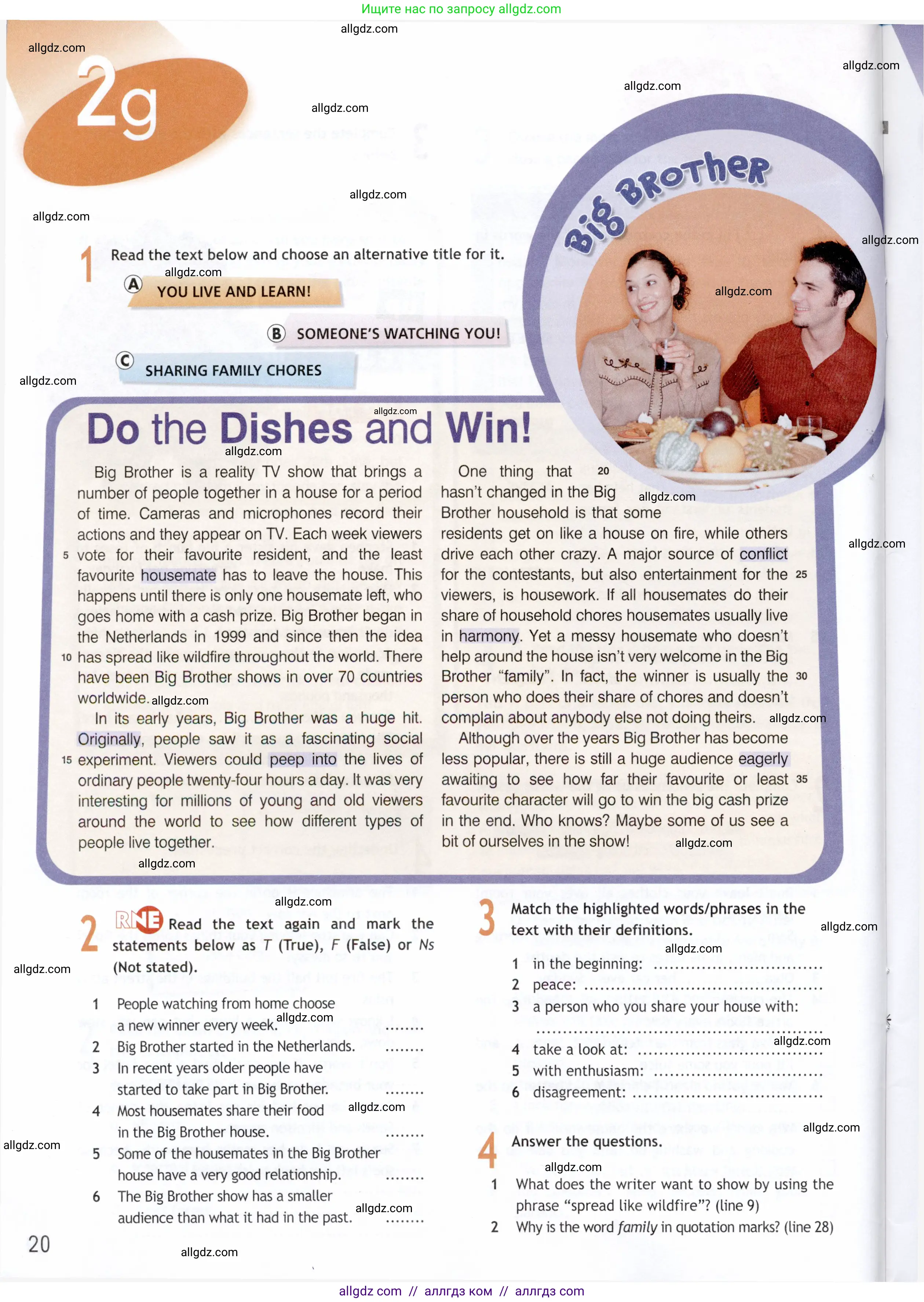 Английский язык (english), 9 класс Рабочая тетрадь (workbook), авторы: Ваулина Юлия Евгеньевна (Vaulina Julia), Дули Дженни (Dooley Jenny), Подоляко Ольга Евгеньевна (Podolyako Olga), Эванс Вирджиния (Evans Virginia), издательство Просвещение, Москва, 2024, страница 20