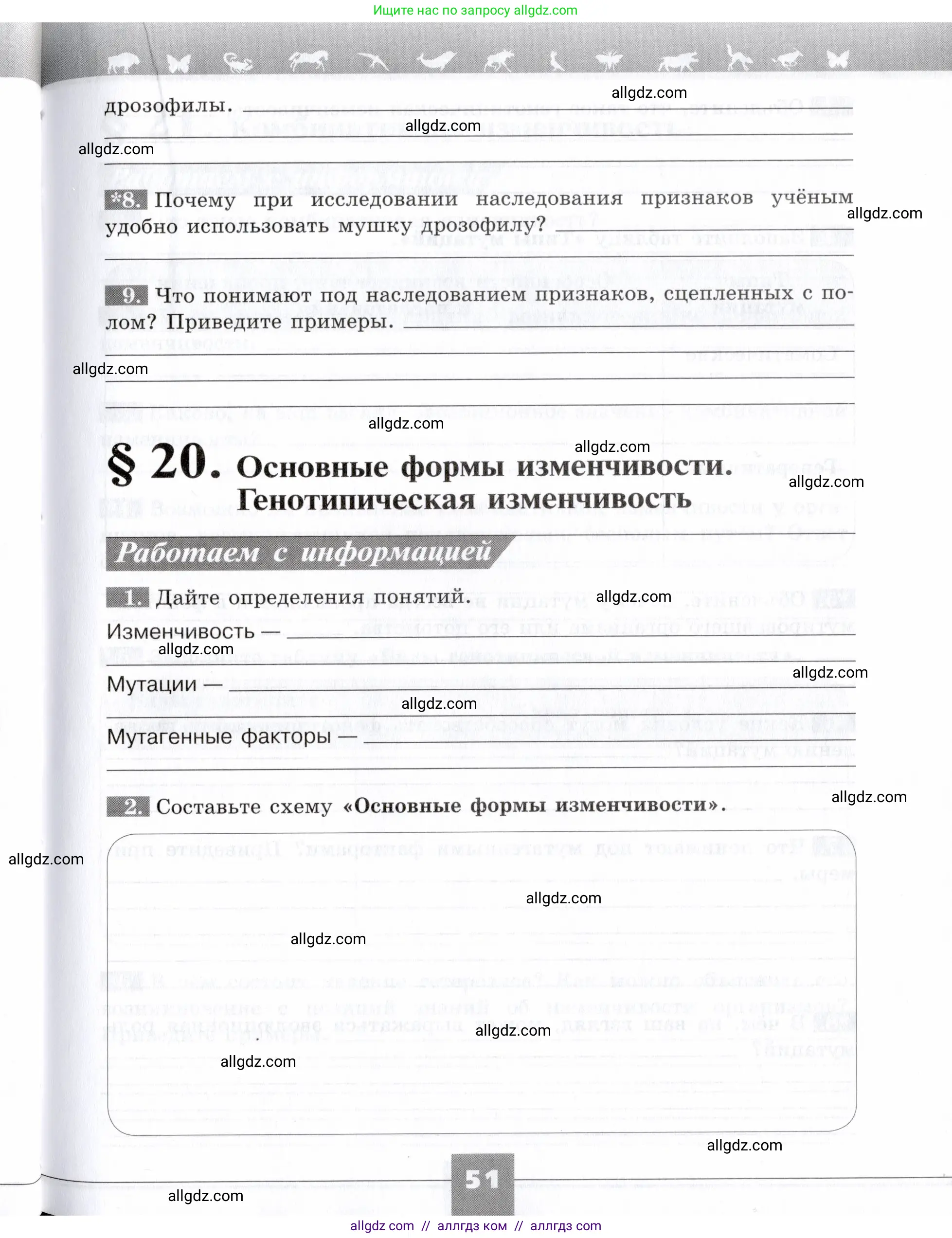 Биология, 9 класс рабочая тетрадь, авторы: Пасечник Владимир Васильевич, Швецов Глеб Геннадьевич, издательство Просвещение, Москва, 2019, страница 51