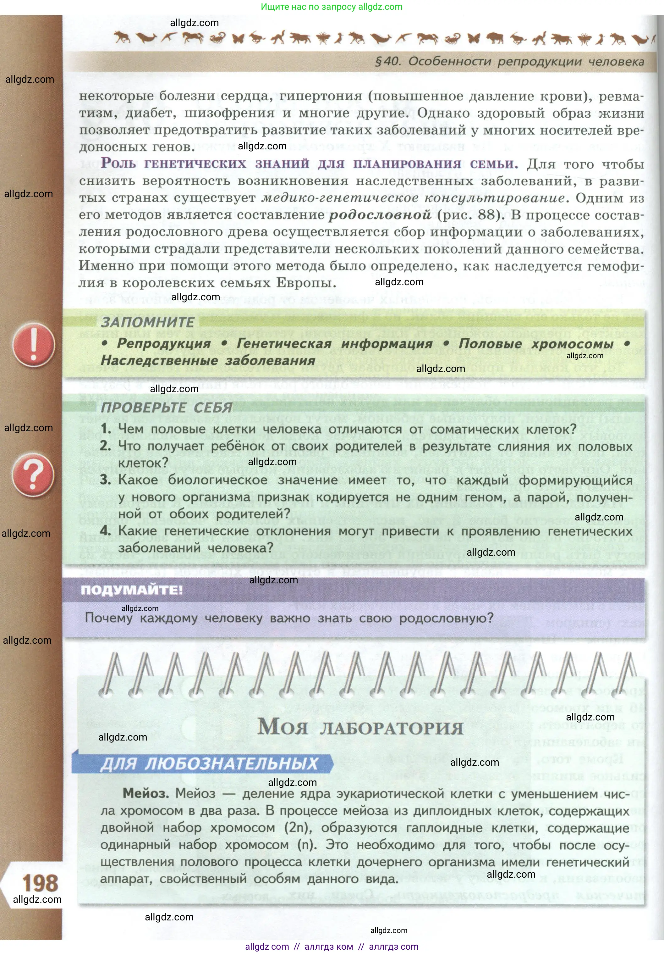 Биология, 9 класс Учебник, авторы: Пасечник Владимир Васильевич, Каменский Андрей Александрович, Швецов Глеб Геннадьевич, Гапонюк Зоя Георгиевна, издательство Просвещение, Москва, 2023, белого цвета, страница 198