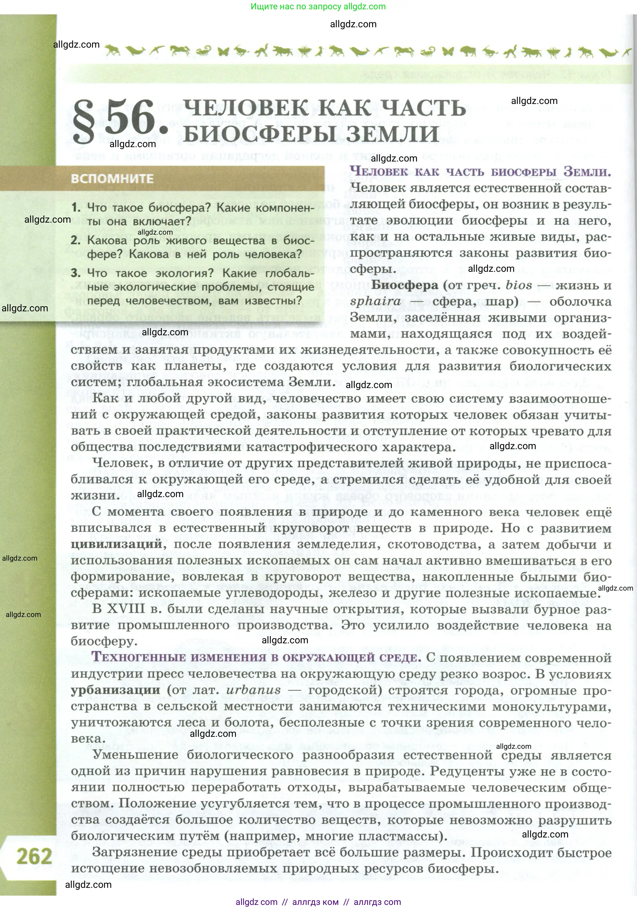 Биология, 9 класс Учебник, авторы: Пасечник Владимир Васильевич, Каменский Андрей Александрович, Швецов Глеб Геннадьевич, Гапонюк Зоя Георгиевна, издательство Просвещение, Москва, 2023, белого цвета, страница 262