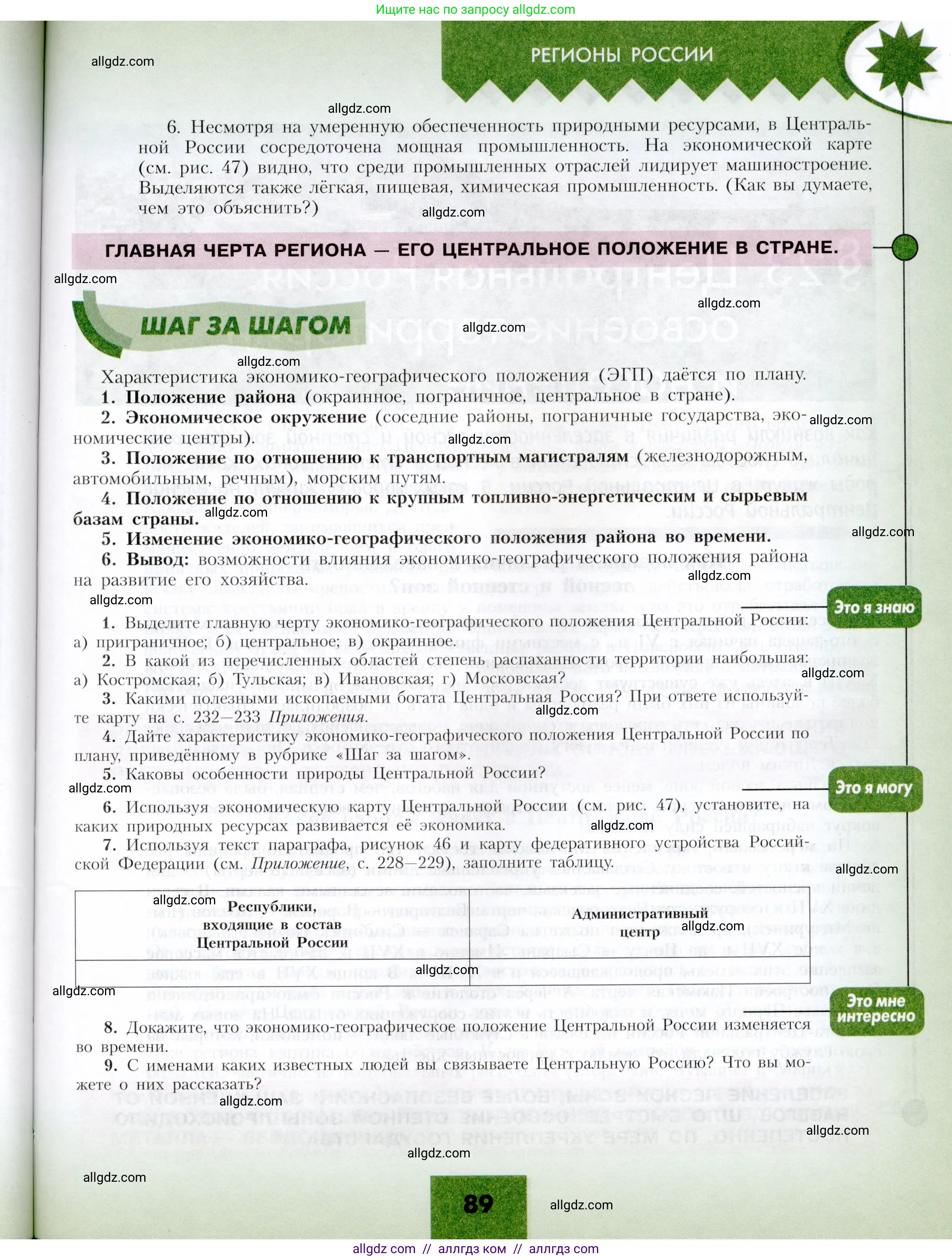 География, 9 класс Учебник, авторы: Алексеев Александр Иванович, Николина Вера Викторовна, Липкина Елена Карловна, Болысов Сергей Иванович, Кузнецова Галина Юрьевна, издательство Просвещение, Москва, 2023, жёлтого цвета, страница 89