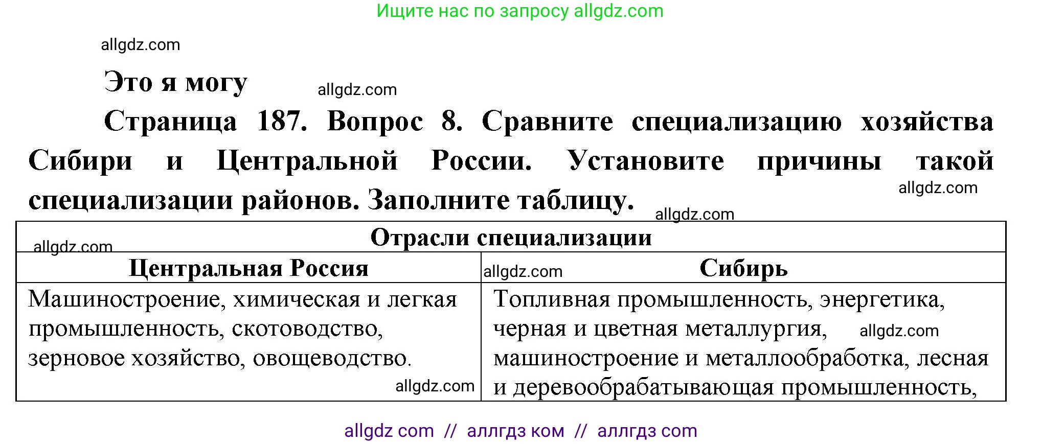 География, 9 класс Учебник, авторы: Алексеев Александр Иванович, Николина Вера Викторовна, Липкина Елена Карловна, Болысов Сергей Иванович, Кузнецова Галина Юрьевна, издательство Просвещение, Москва, 2023, жёлтого цвета, страница 187, номер 8, Решение
