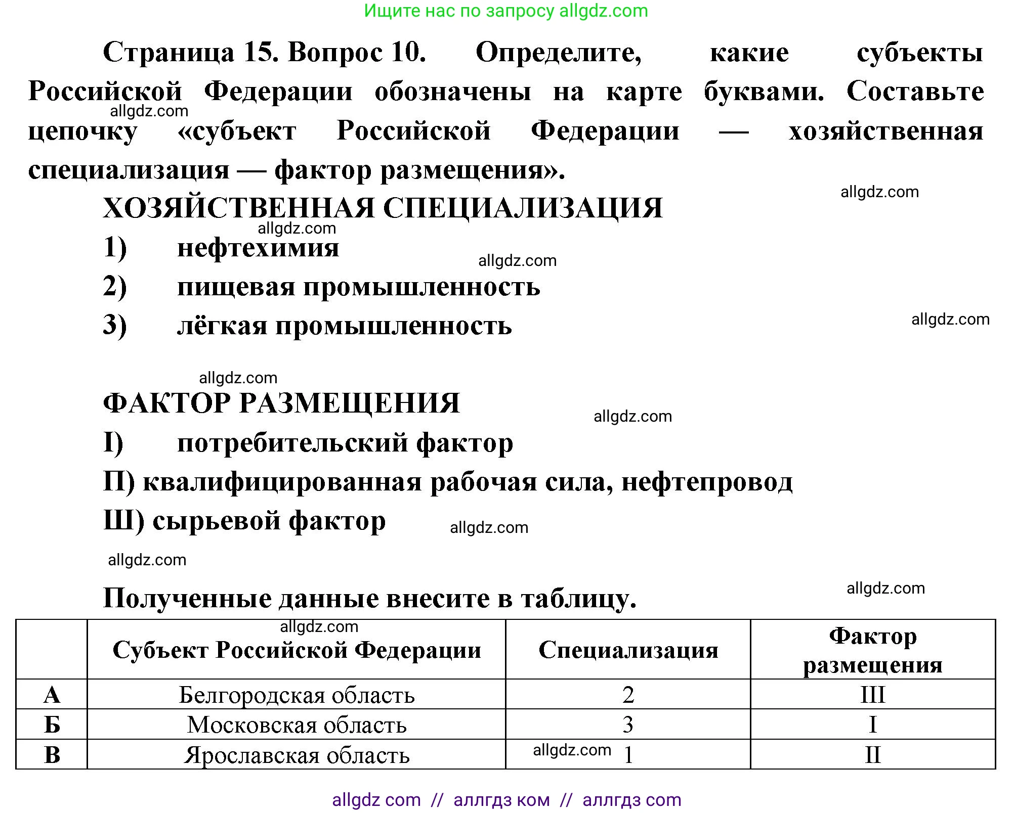 География, 9 класс Проверочные работы, авторы: Бондарева Мария Владимировна, Шидловский Игорь Михайлович, издательство Просвещение, Москва, 2023, жёлтого цвета, страница 15, номер 10, Решение