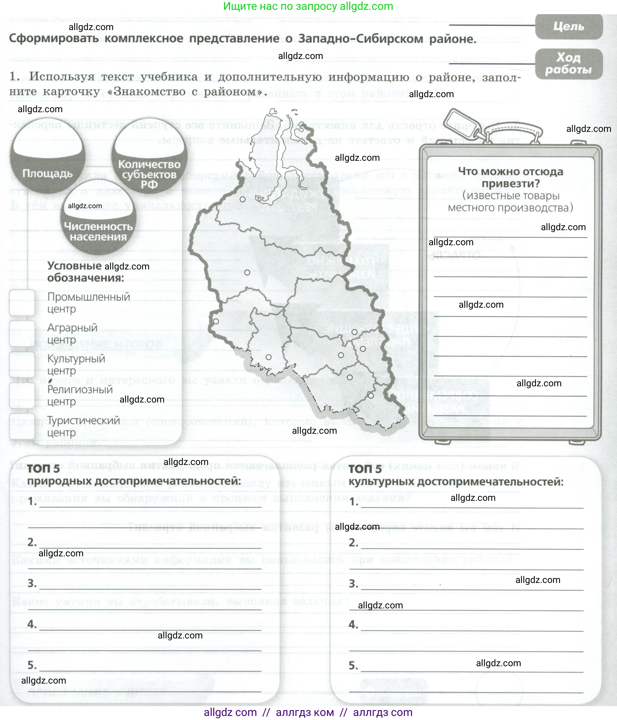 География, 9 класс Практические работы, автор: Дубинина Софья Петровна, издательство Просвещение, Москва, 2023, жёлтого цвета, страница 55, номер 1, Условие