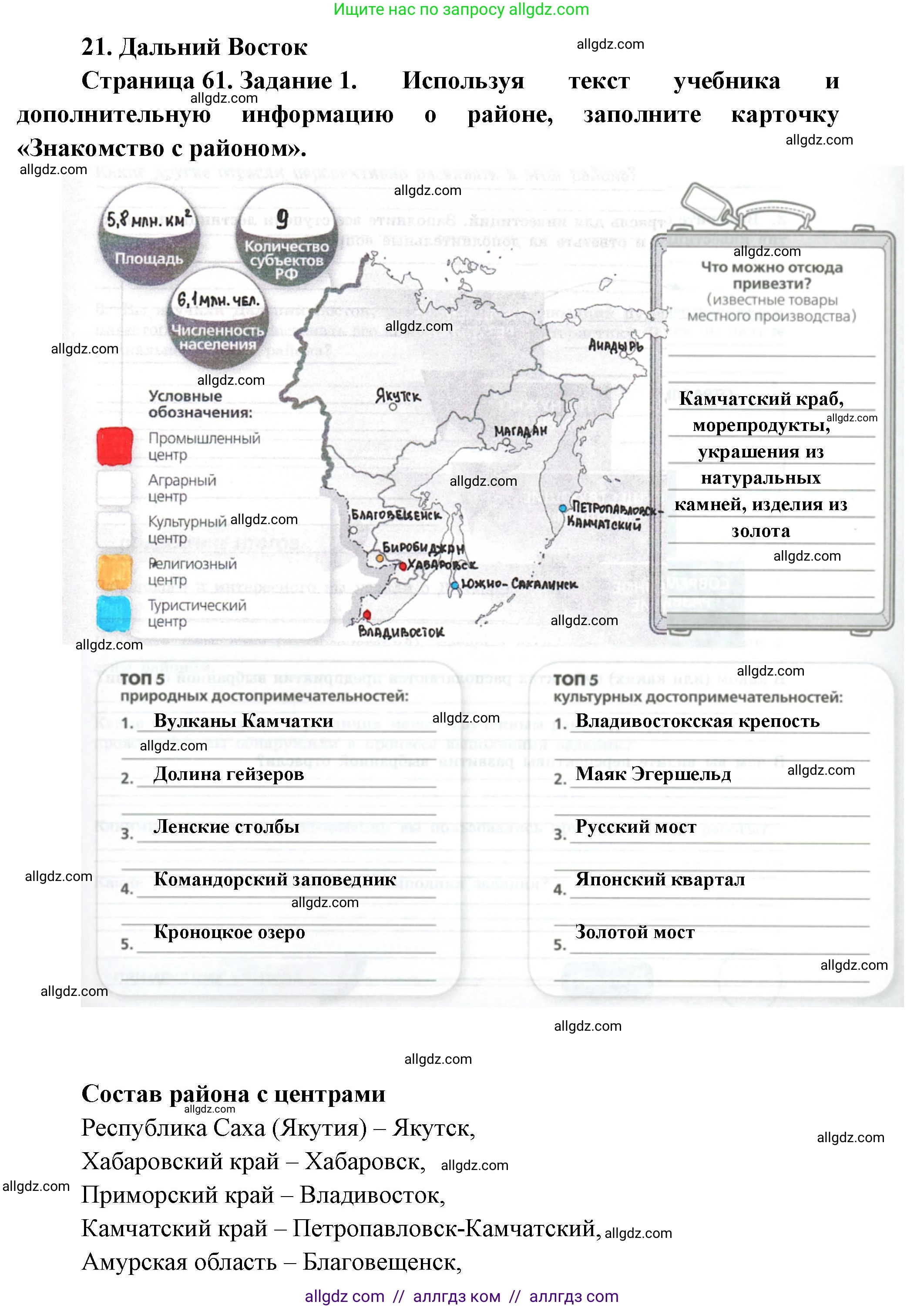 География, 9 класс Практические работы, автор: Дубинина Софья Петровна, издательство Просвещение, Москва, 2023, жёлтого цвета, страница 61, номер 1, Решение
