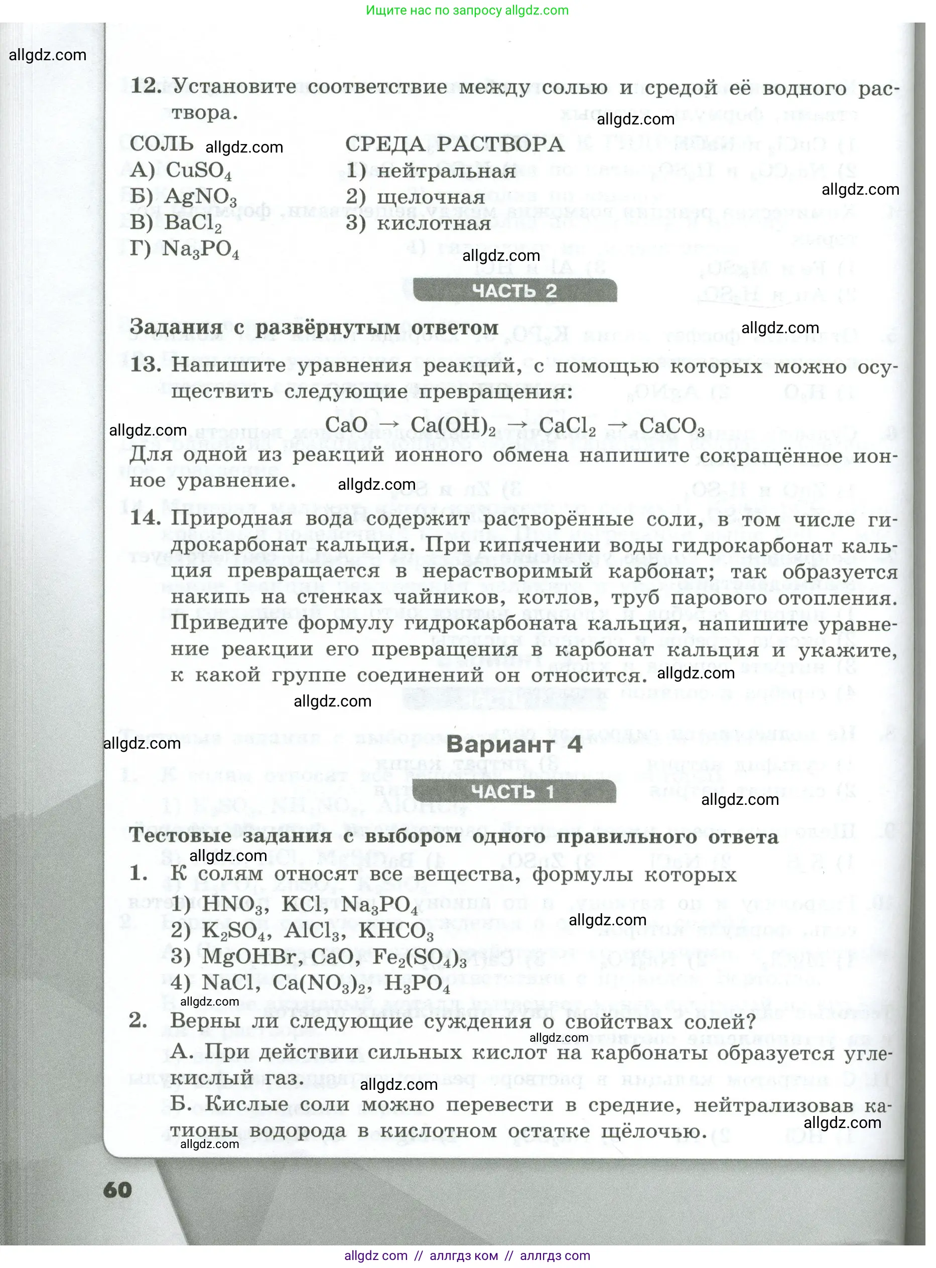 Химия, 9 класс Проверочные и контрольные работы, авторы: Габриелян Олег Саргисович, Лысова Галина Георгиевна, издательство Просвещение, Москва, 2023, белого цвета, страница 60