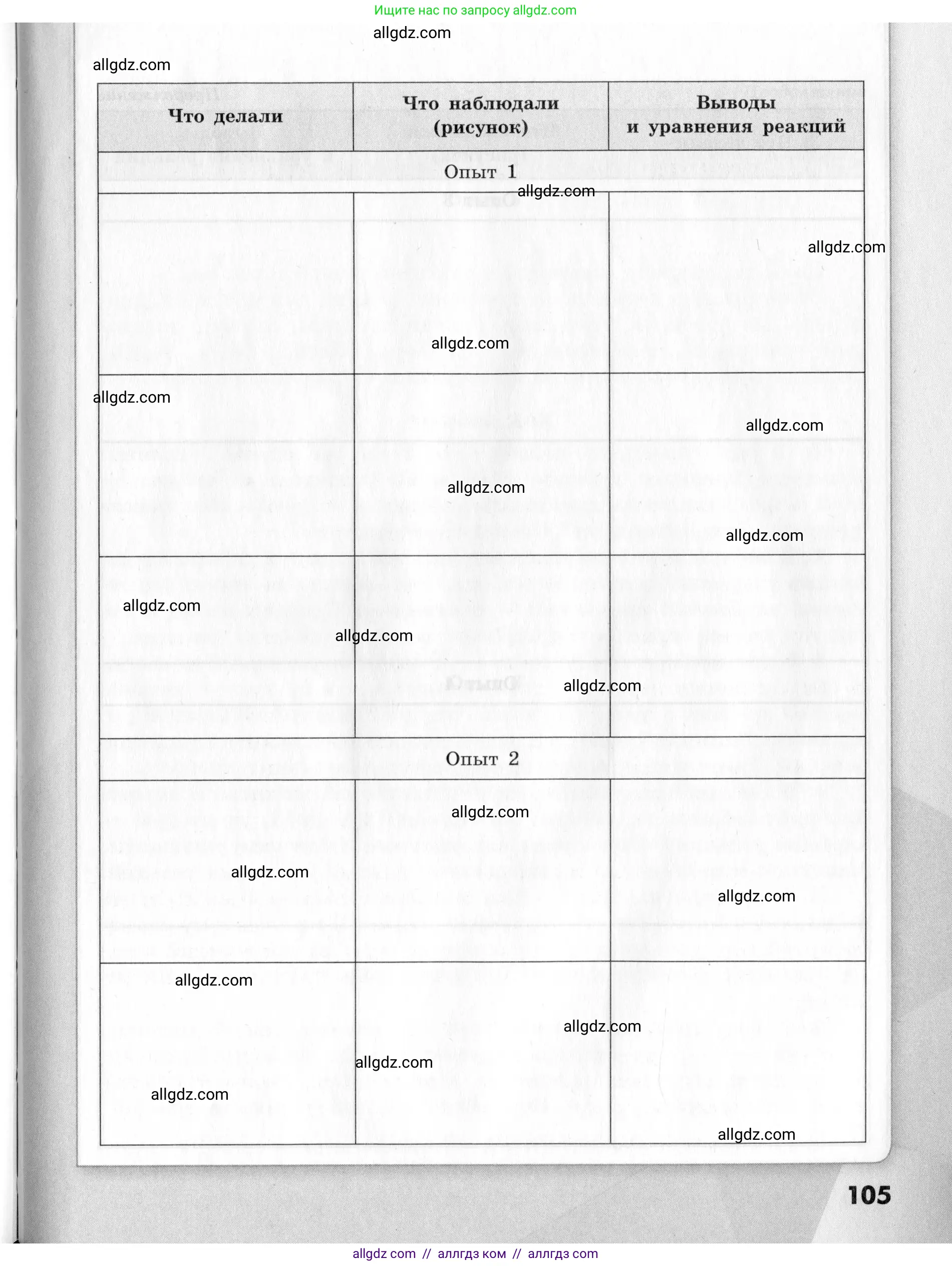 Химия, 9 класс Тетрадь для лабораторных опытов и практических работ, авторы: Габриелян Олег Саргисович, Аксенова Инна Васильевна, Остроумов Игорь Геннадьевич, издательство Просвещение, Москва, 2020, белого цвета, страница 105