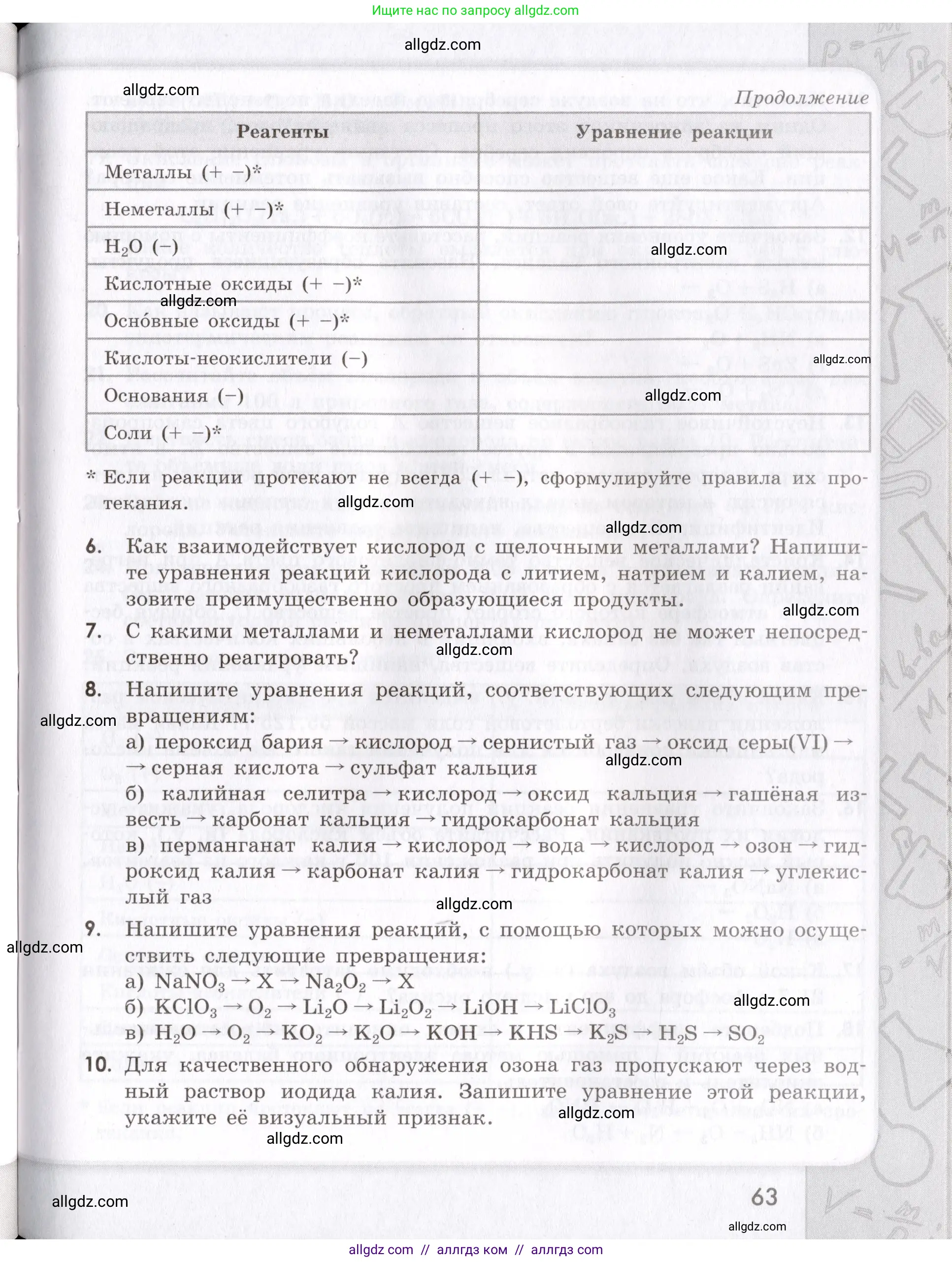 Химия, 9 класс Сборник задач и упражнений, авторы: Габриелян Олег Саргисович, Тригубчак Инесса Васильевна, издательство Просвещение, Москва, 2020, белого цвета, страница 63