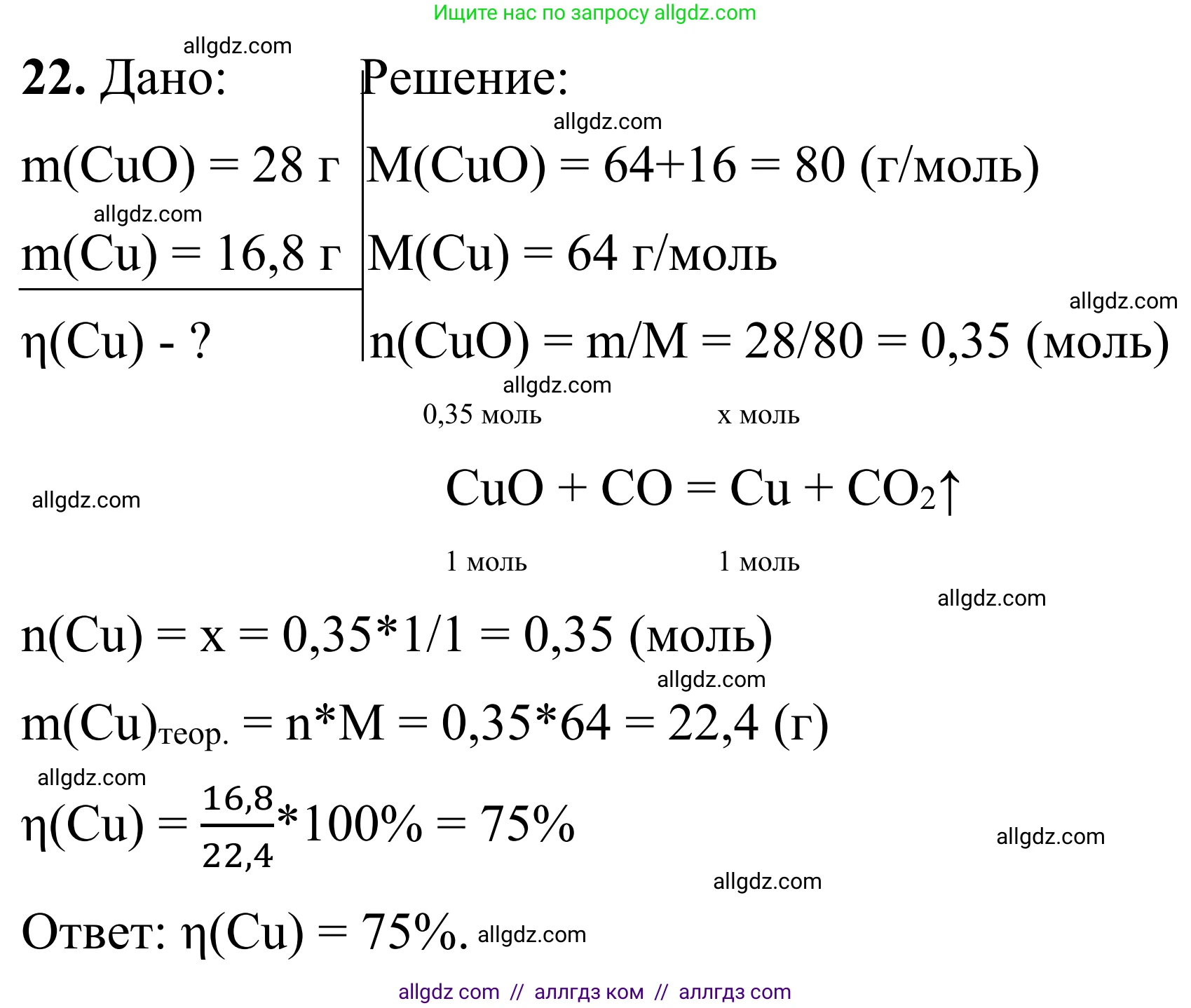 Химия, 9 класс Сборник задач и упражнений, авторы: Габриелян Олег Саргисович, Тригубчак Инесса Васильевна, издательство Просвещение, Москва, 2020, белого цвета, страница 89, номер 22, Решение